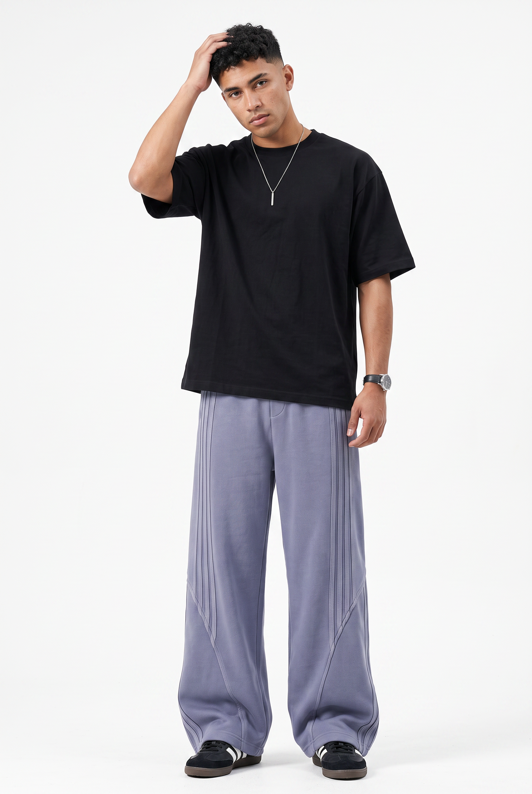 Steel Blue Drawstring Straight Casual Trousers