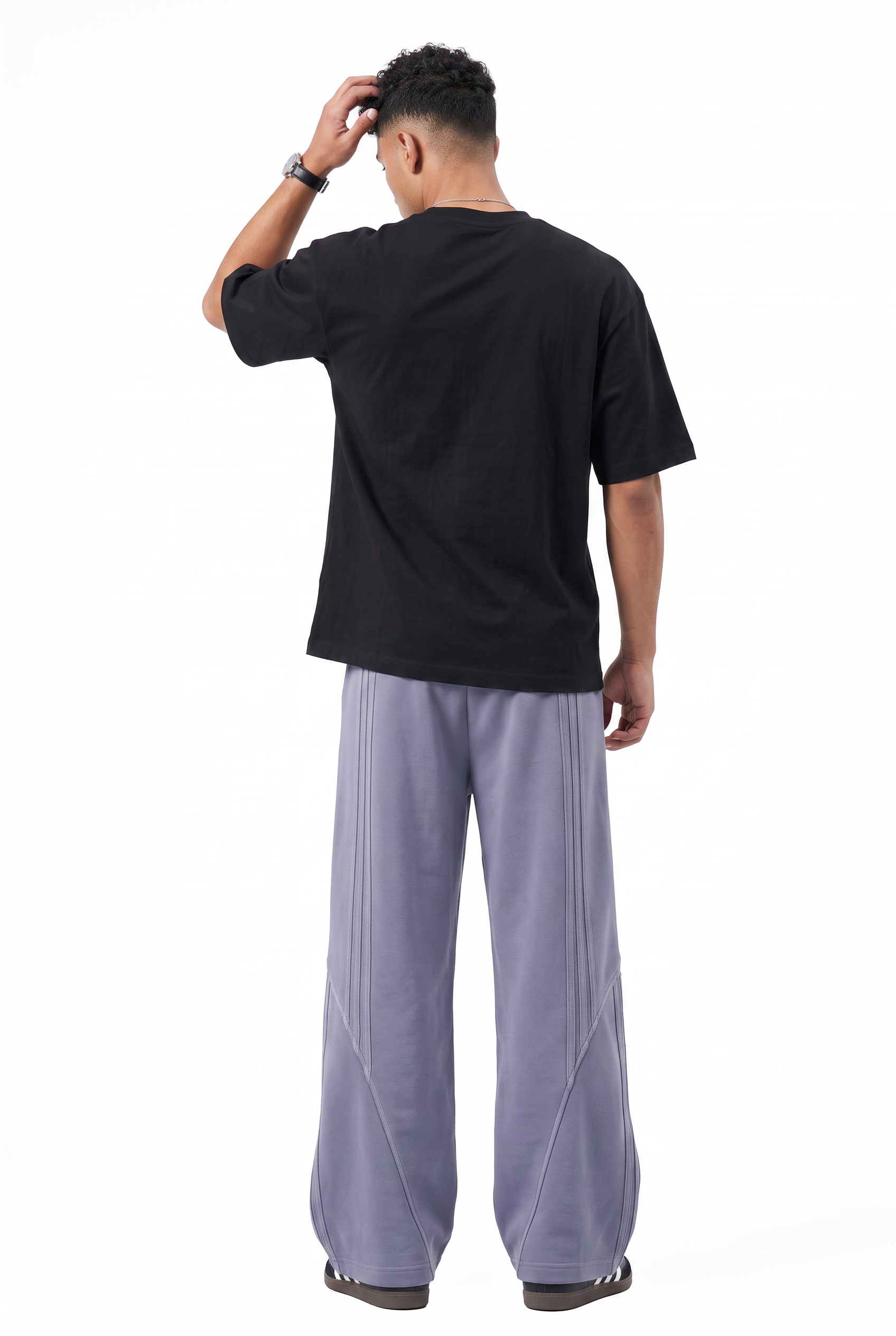 Steel Blue Drawstring Straight Casual Trousers