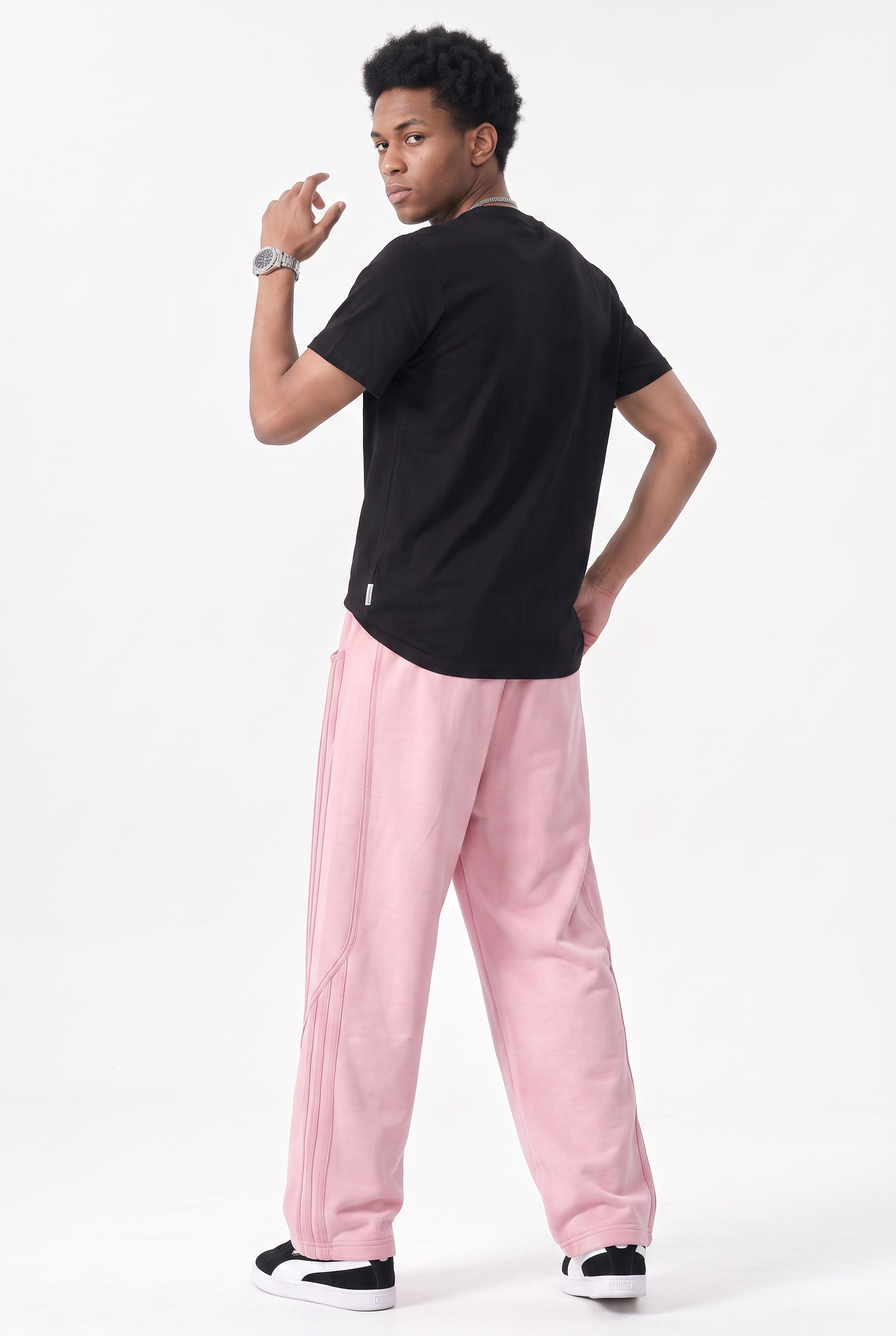 Pink Drawstring Straight Casual Trousers