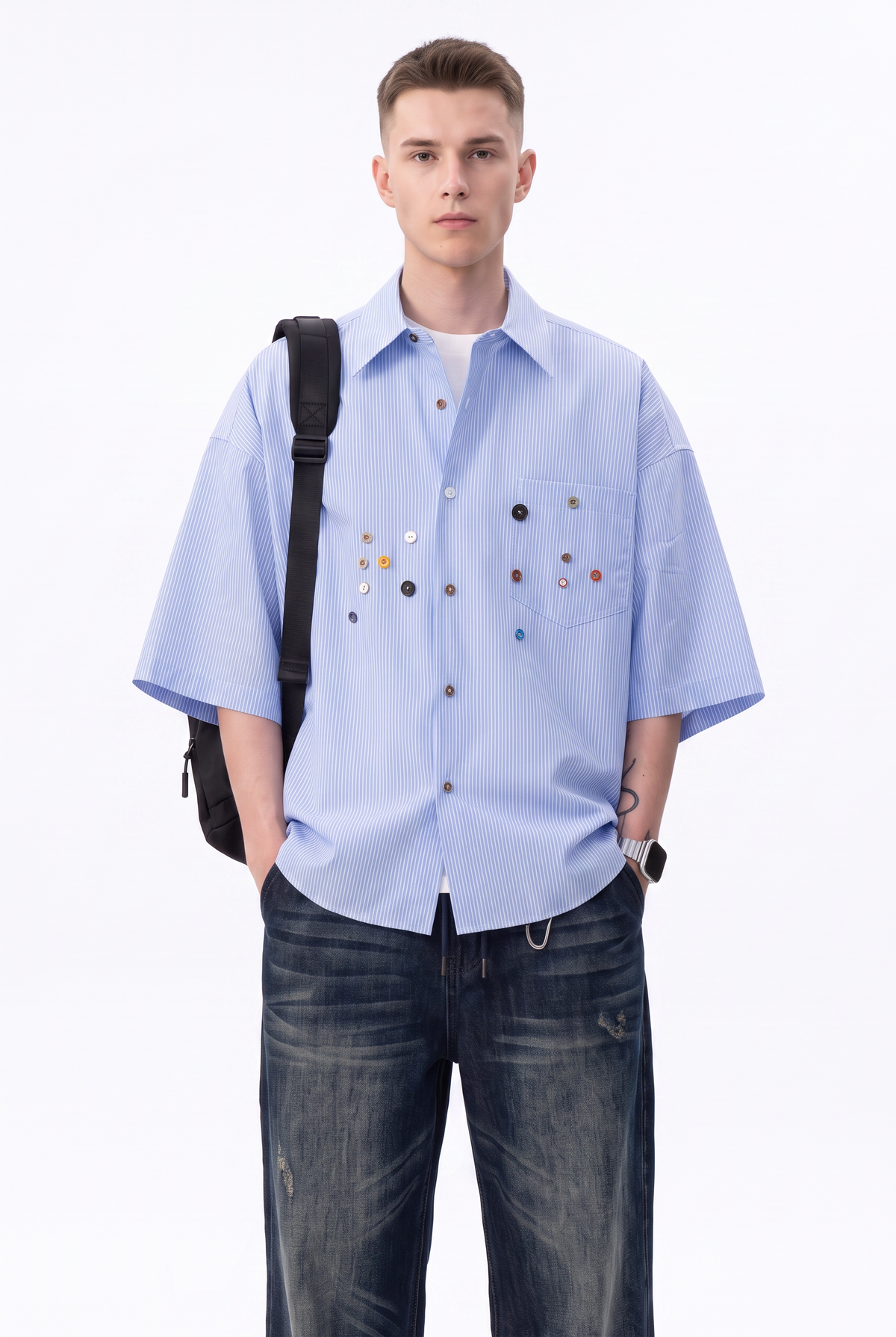 Oversized Striped Blue Button Shirt