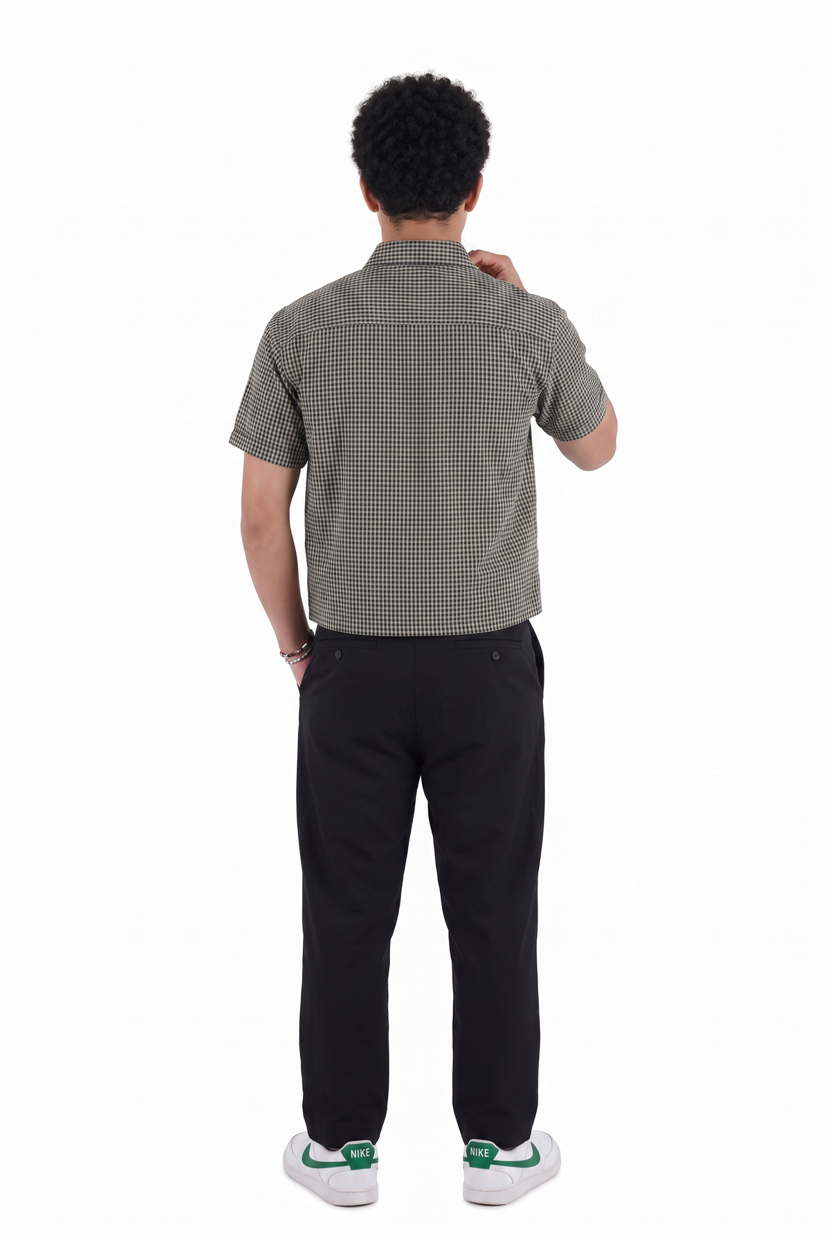 Olive Regular Gingham Short Shirt