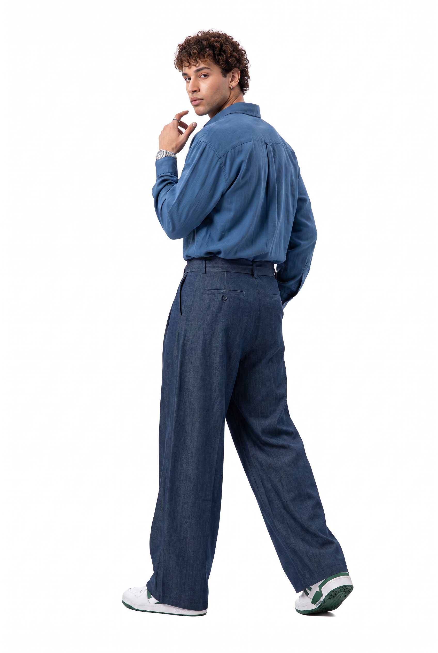 Steel Blue Drawstring Straight Casual Trousers