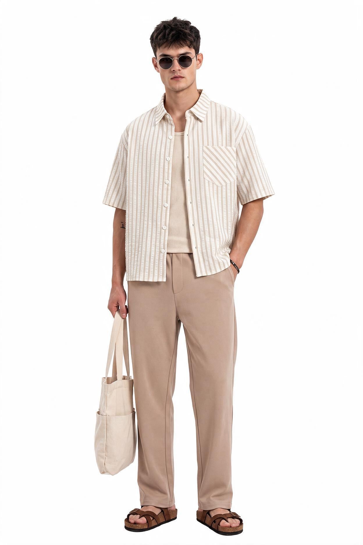 Beige Chest Pocket Casual Shirt