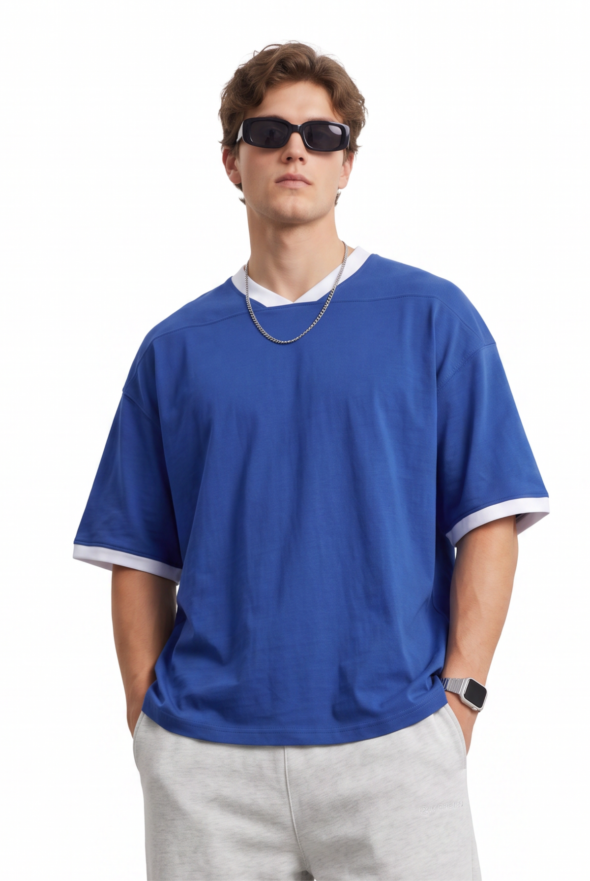 Oversized Blue Contrast Trim Tee
