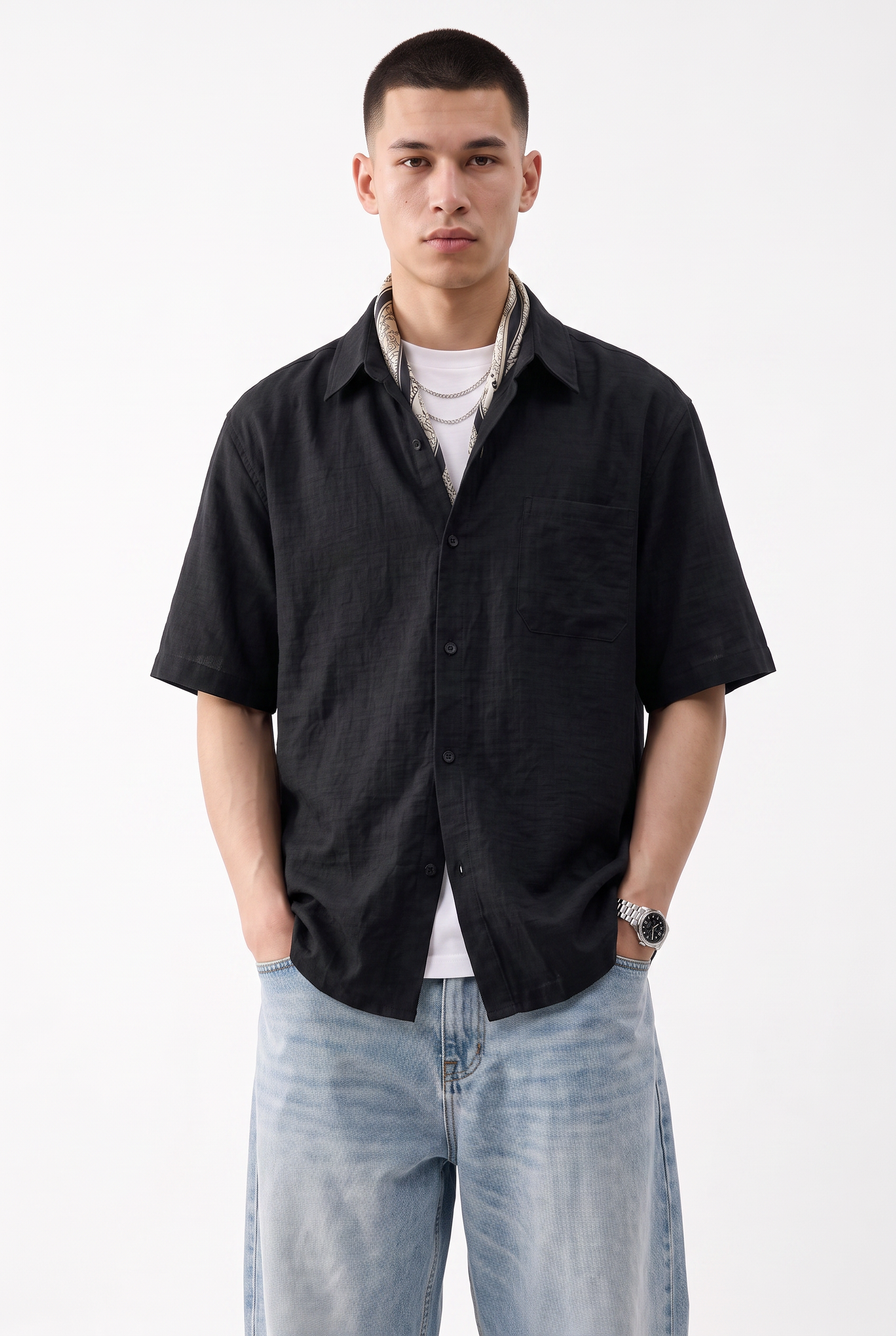 Black Chest Pocket Casual Shirt
