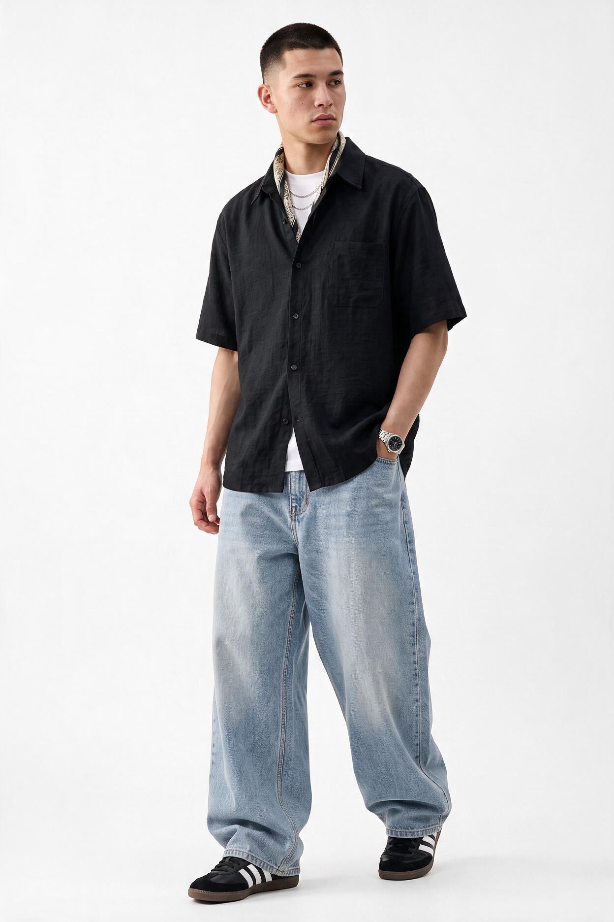 Black Chest Pocket Casual Shirt