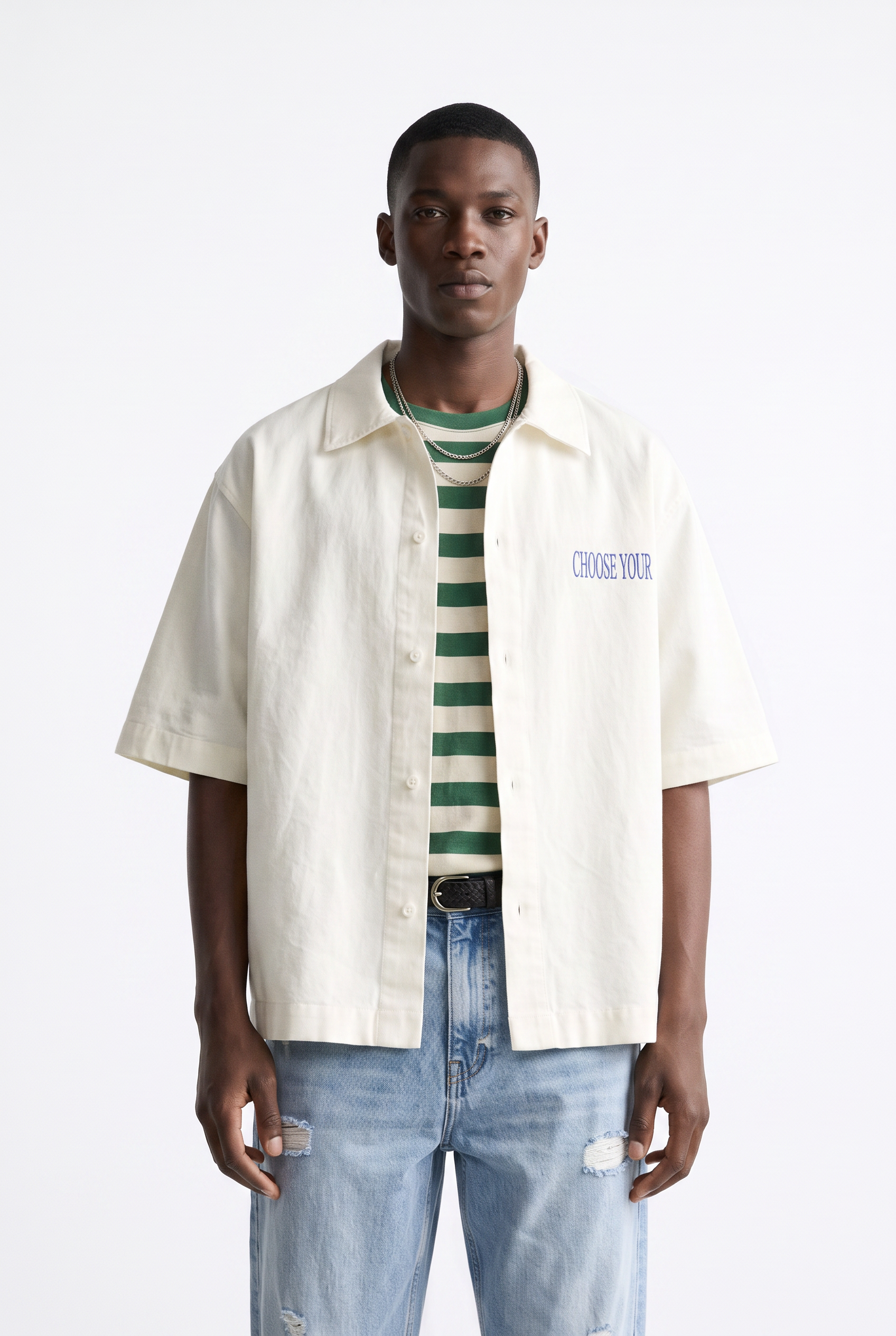 White Chest Pocket Casual Shirt