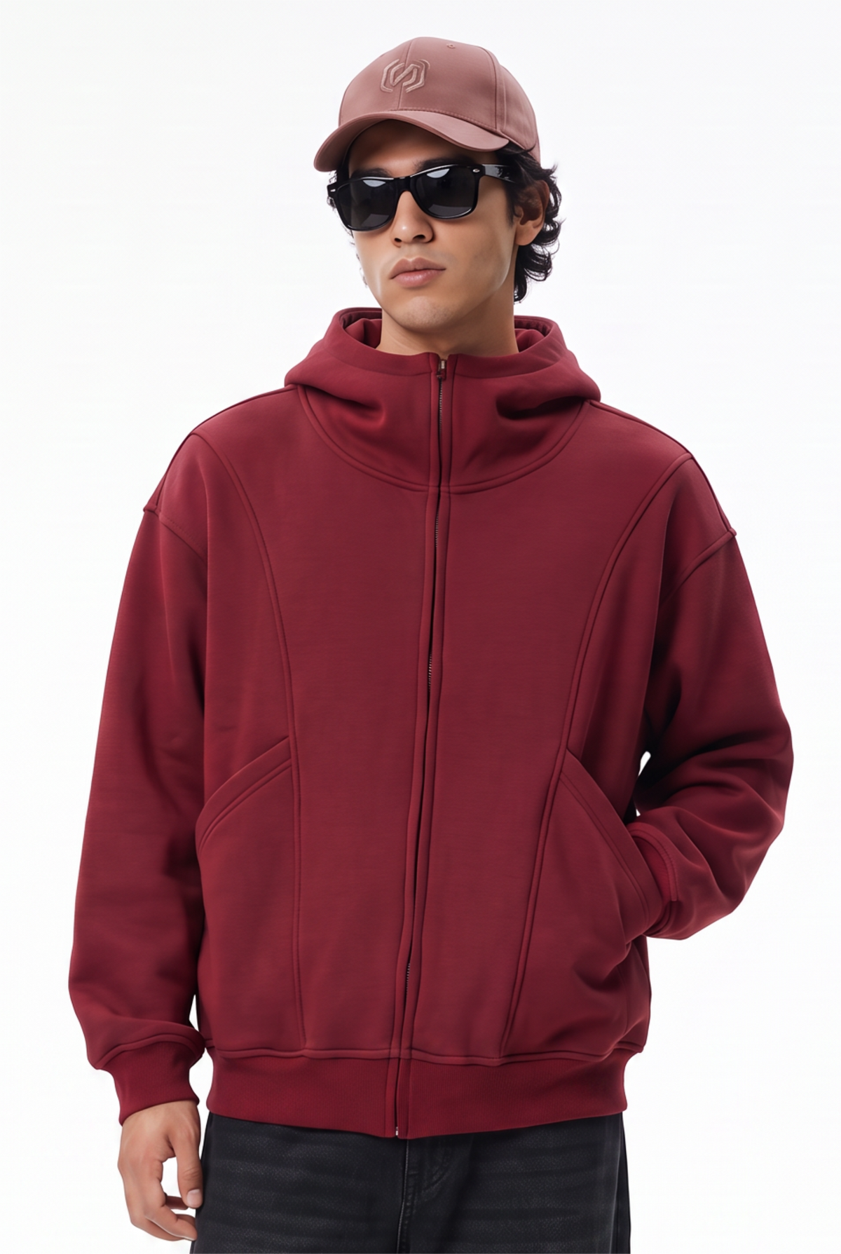 Burgundy Oversized Zip-Up Hoodie
