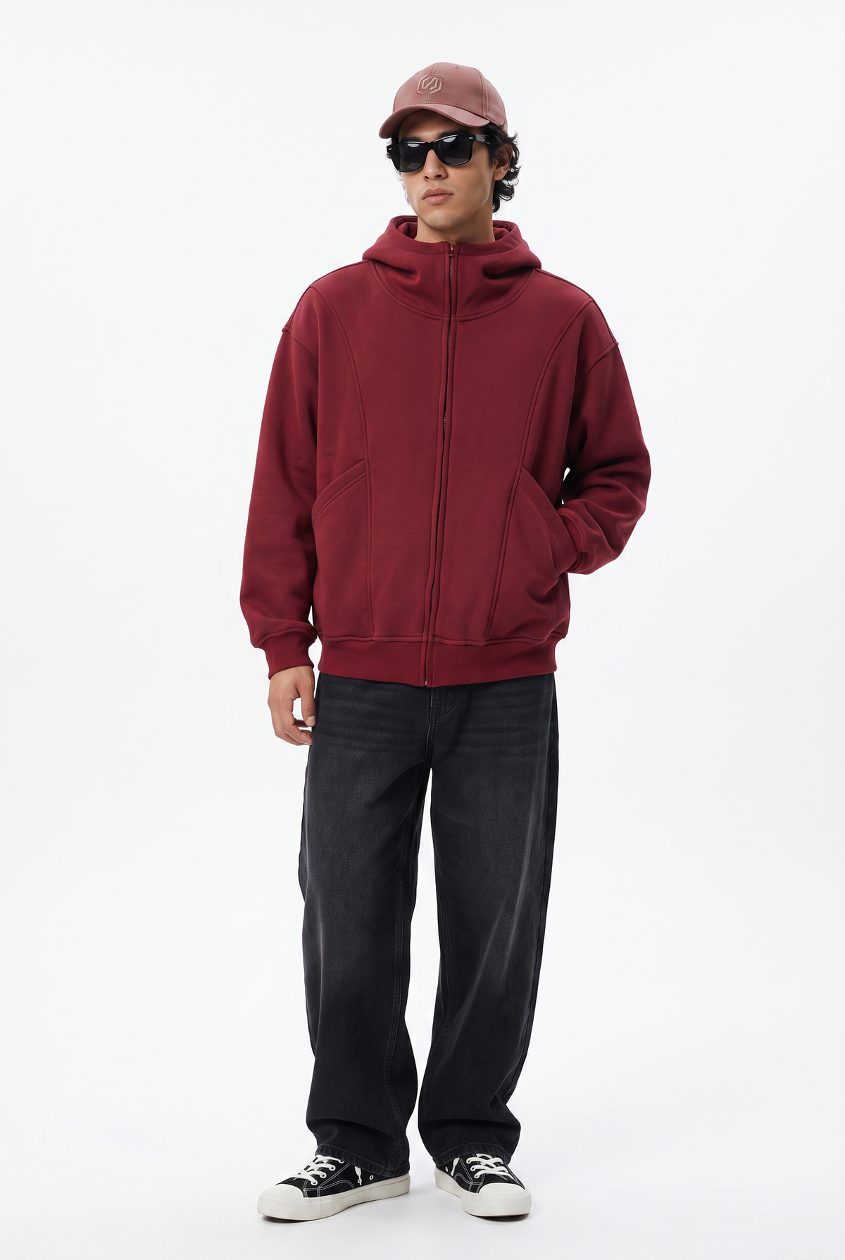 Burgundy Oversized Zip-Up Hoodie