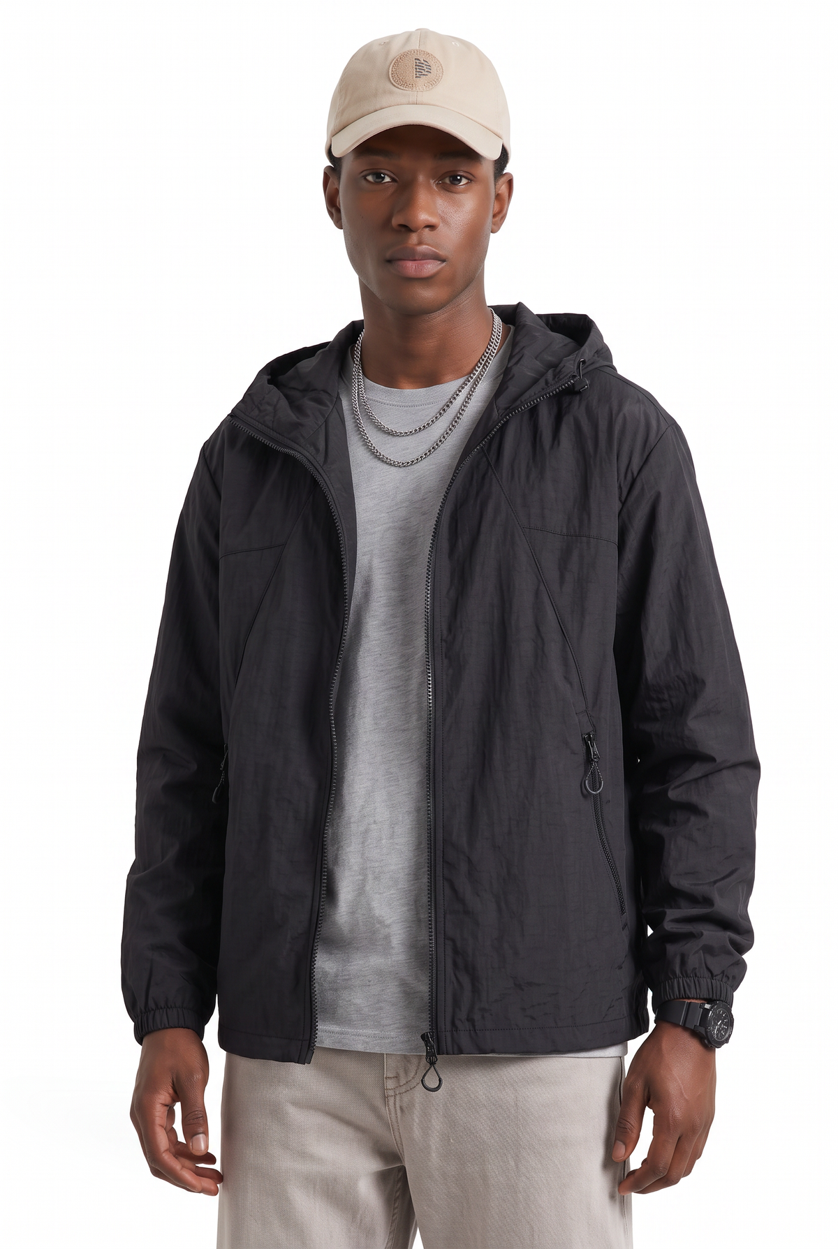 Ripstop Black Hooded Windbreaker Jacket