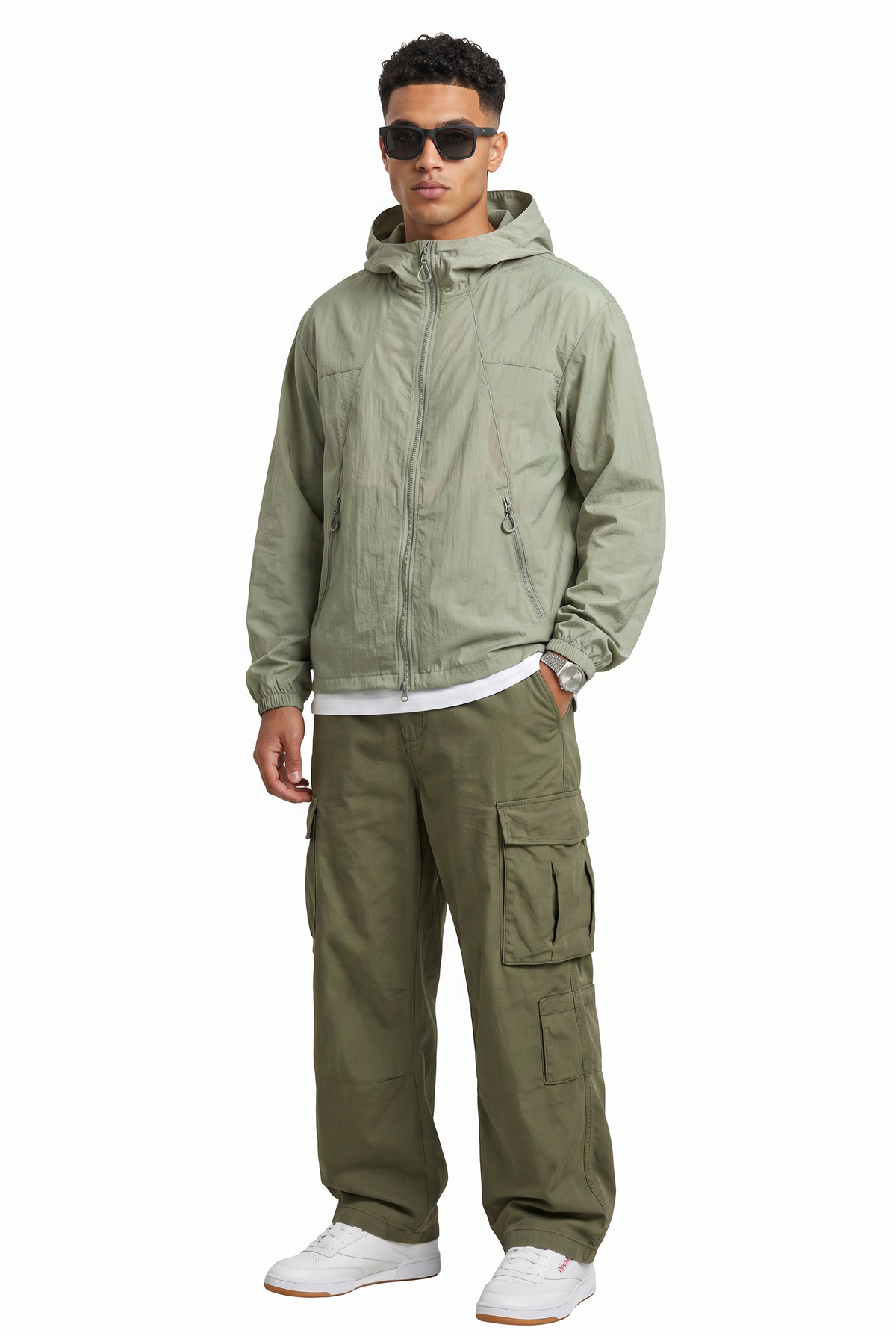 Lightweight Sage Hooded Windbreaker Jacket