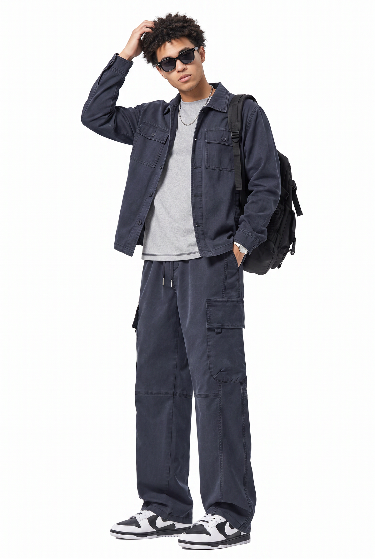 Washed Blue Cargo Trousers