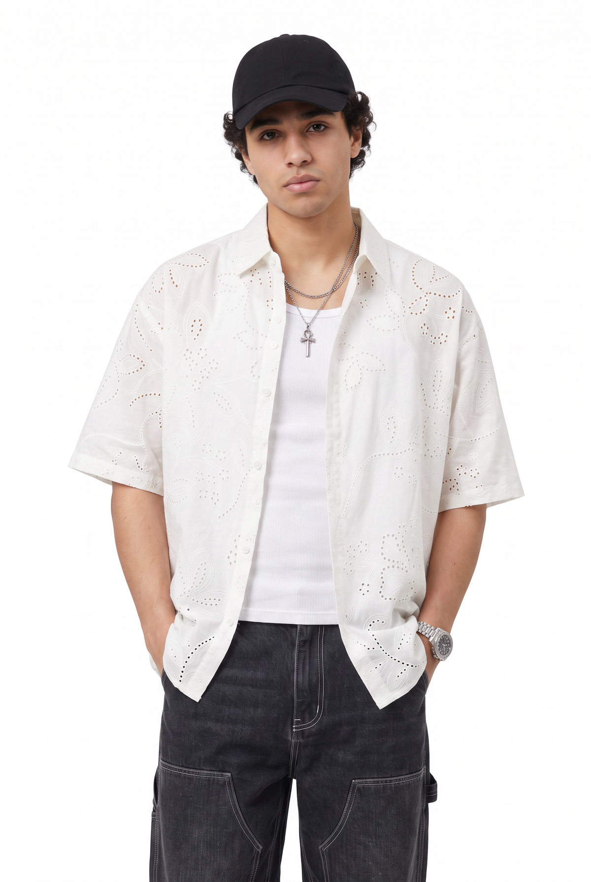 Broderie Anglaise White Camp Shirt