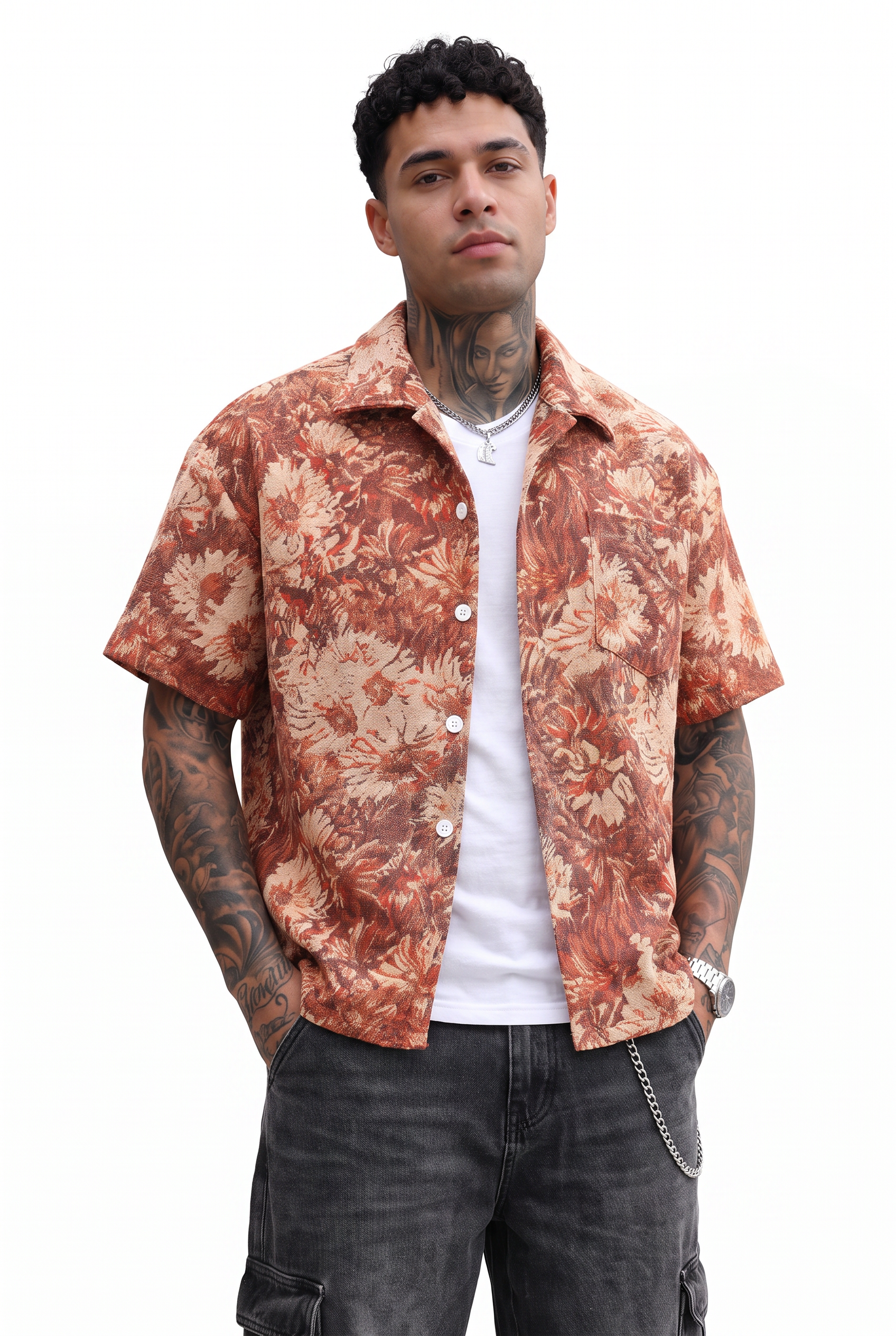 Orange Chest Pocket Casual Shirt