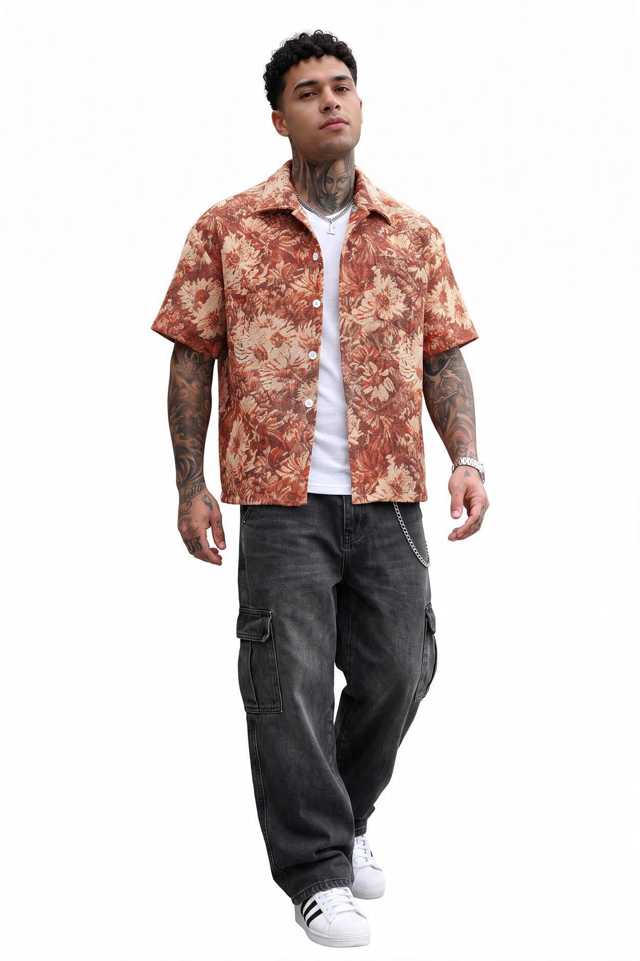 Orange Chest Pocket Casual Shirt