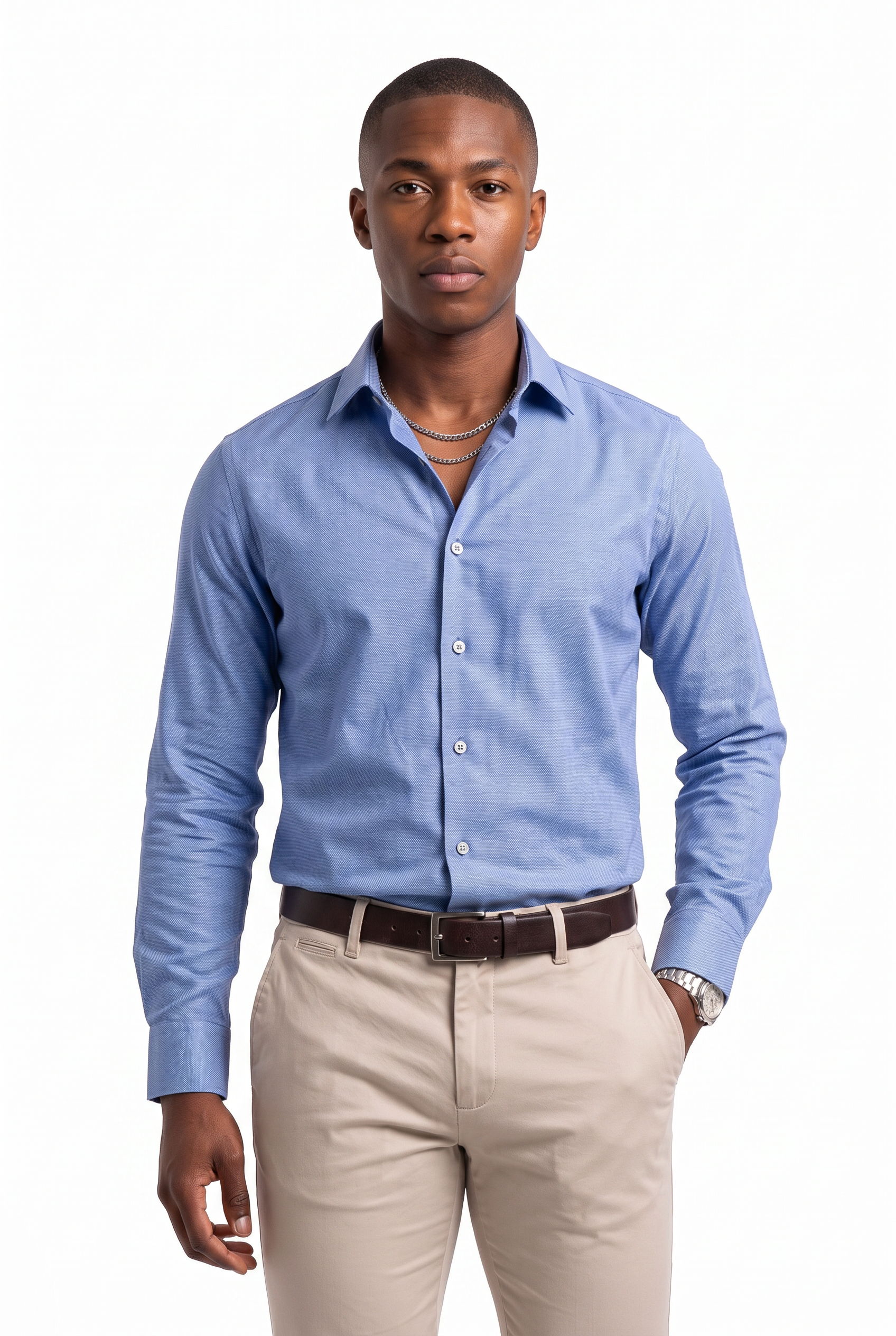 Sky Blue Button-Down Slim Formal Shirt