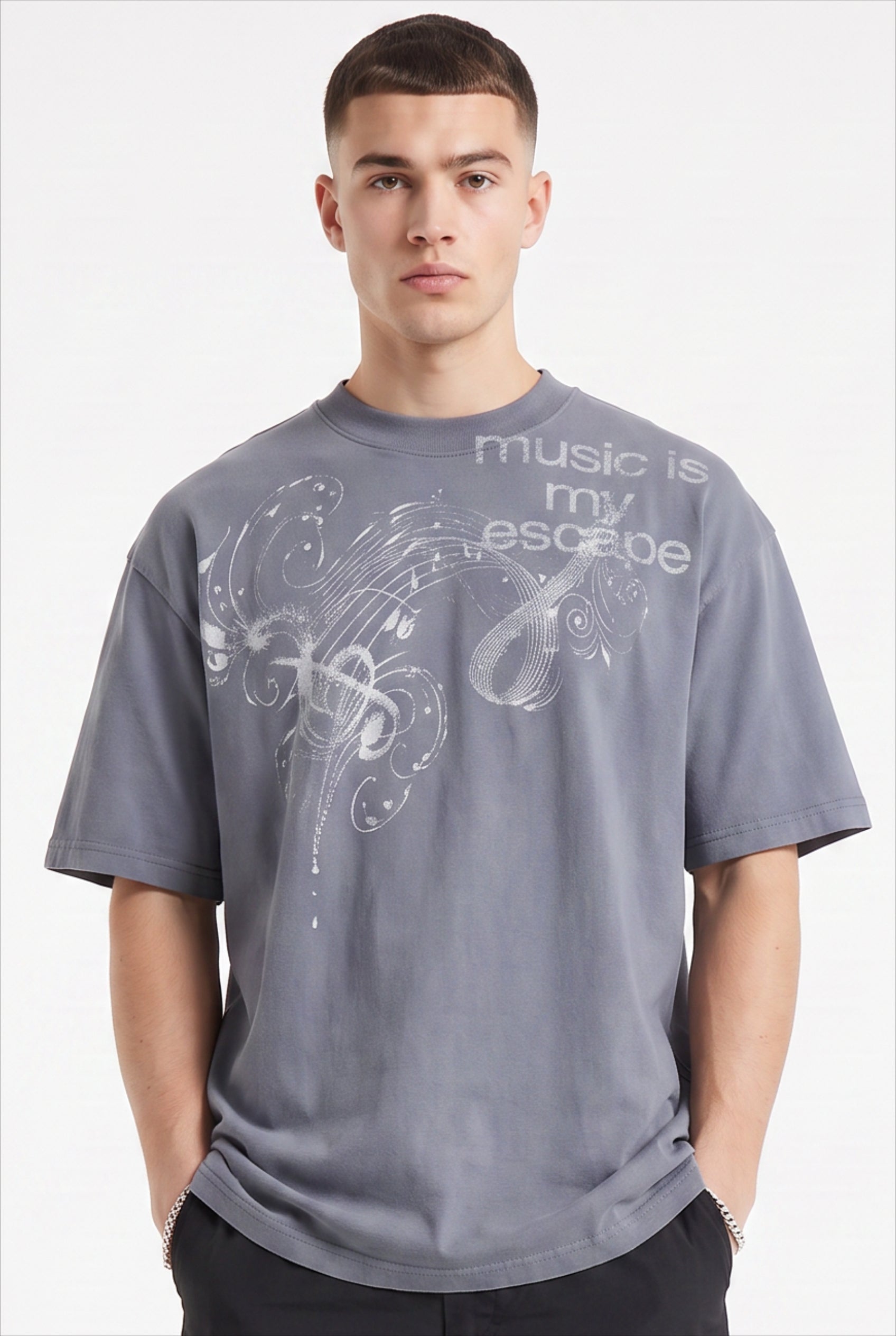 Grey Dropped Shoulder Oversized Tee