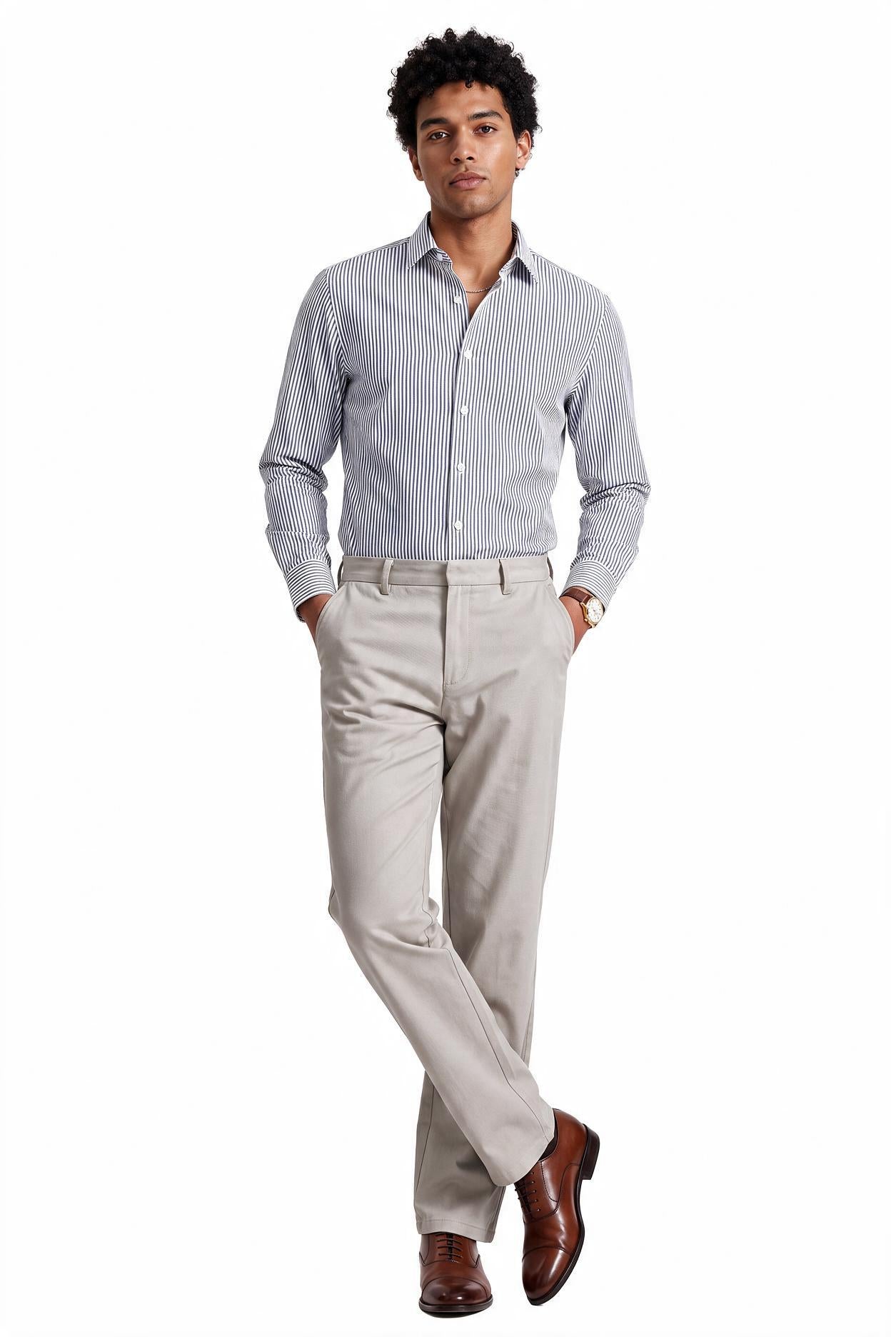 Beige Slim Formal Trousers