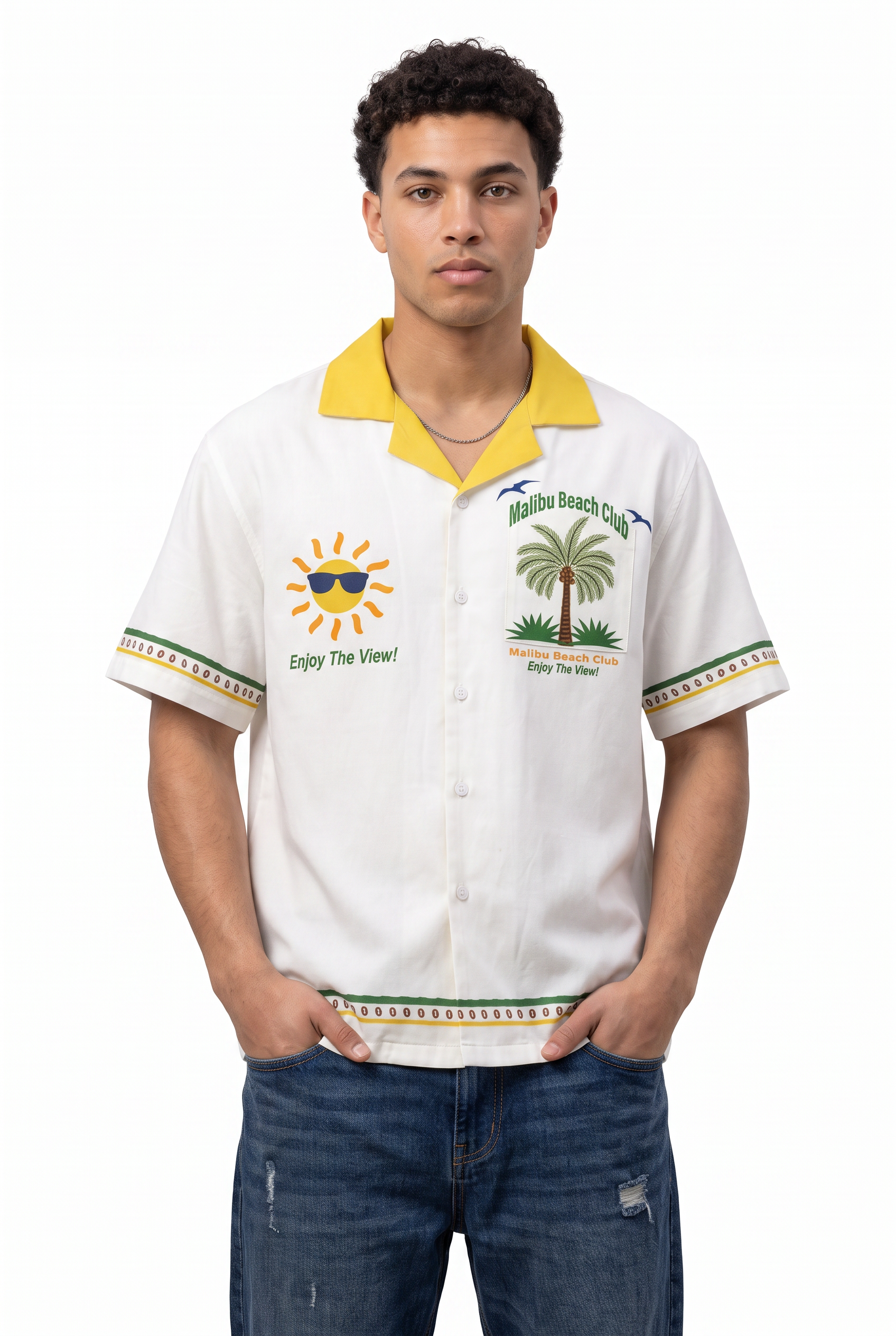 White Chest Pocket Casual Shirt