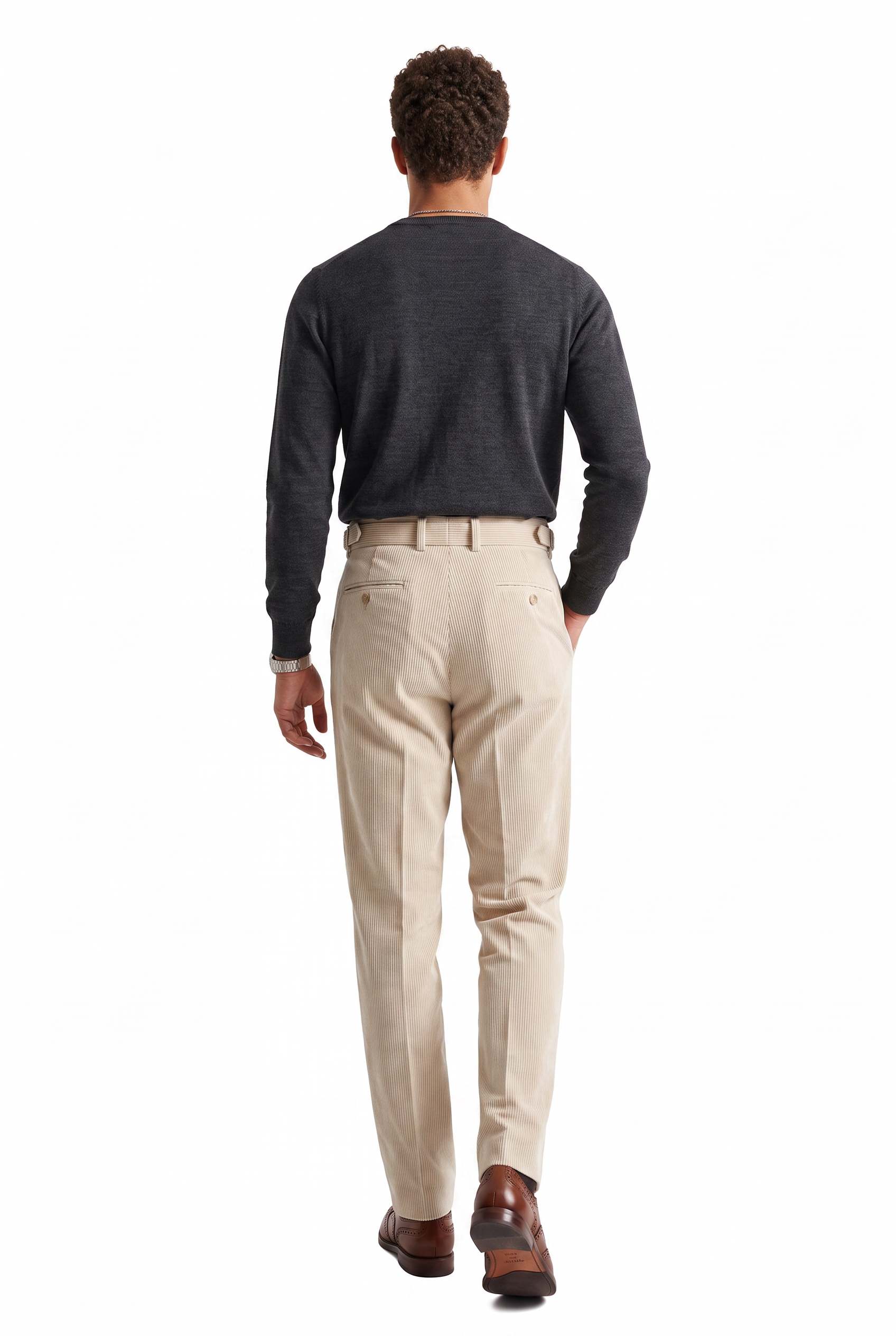 Beige Flat-Front Straight Formal Trouser
