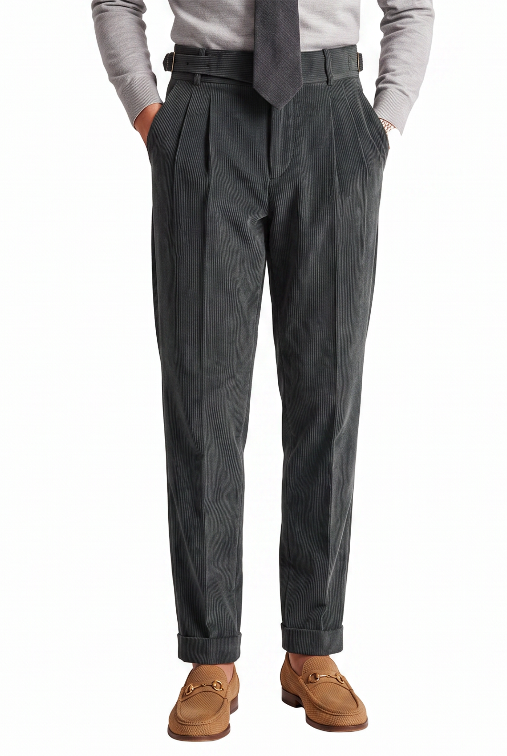 Grey Flat Front Slim Formal Trousers