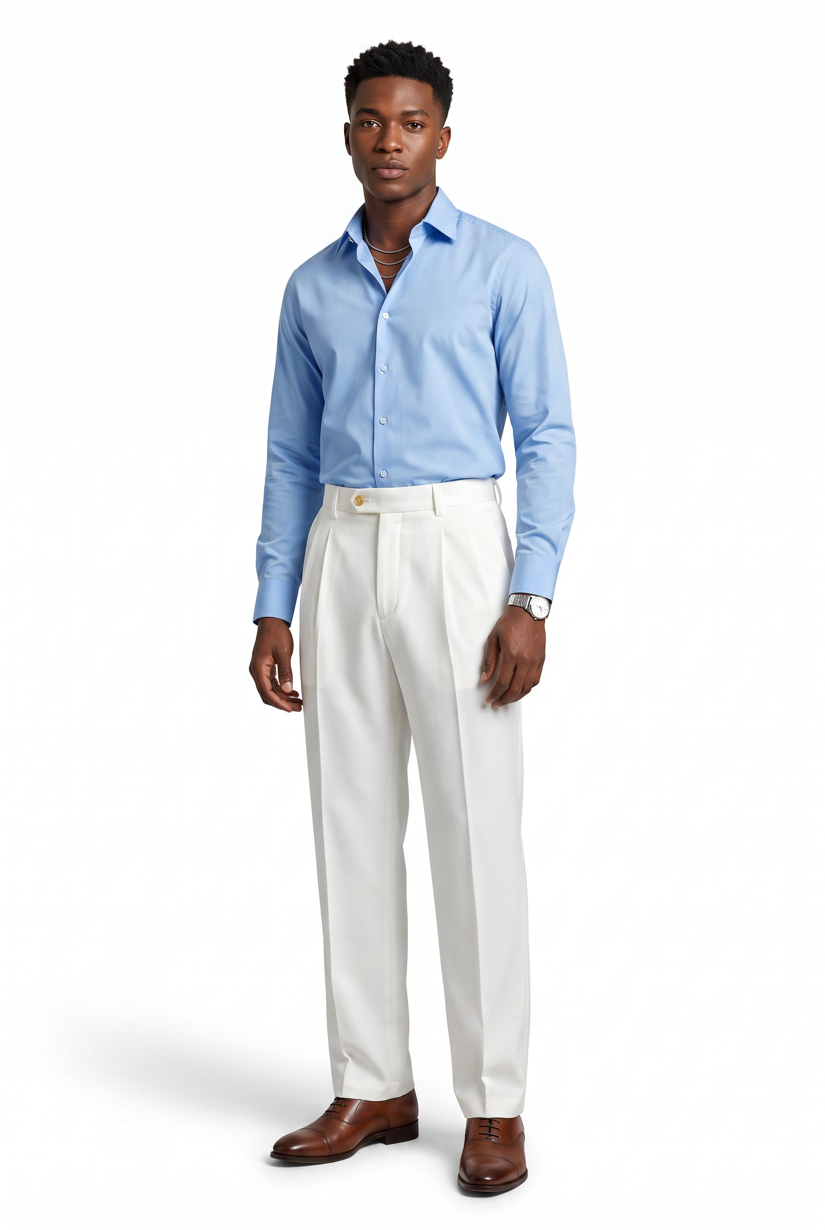 White Slim Flat Front Formal Trousers