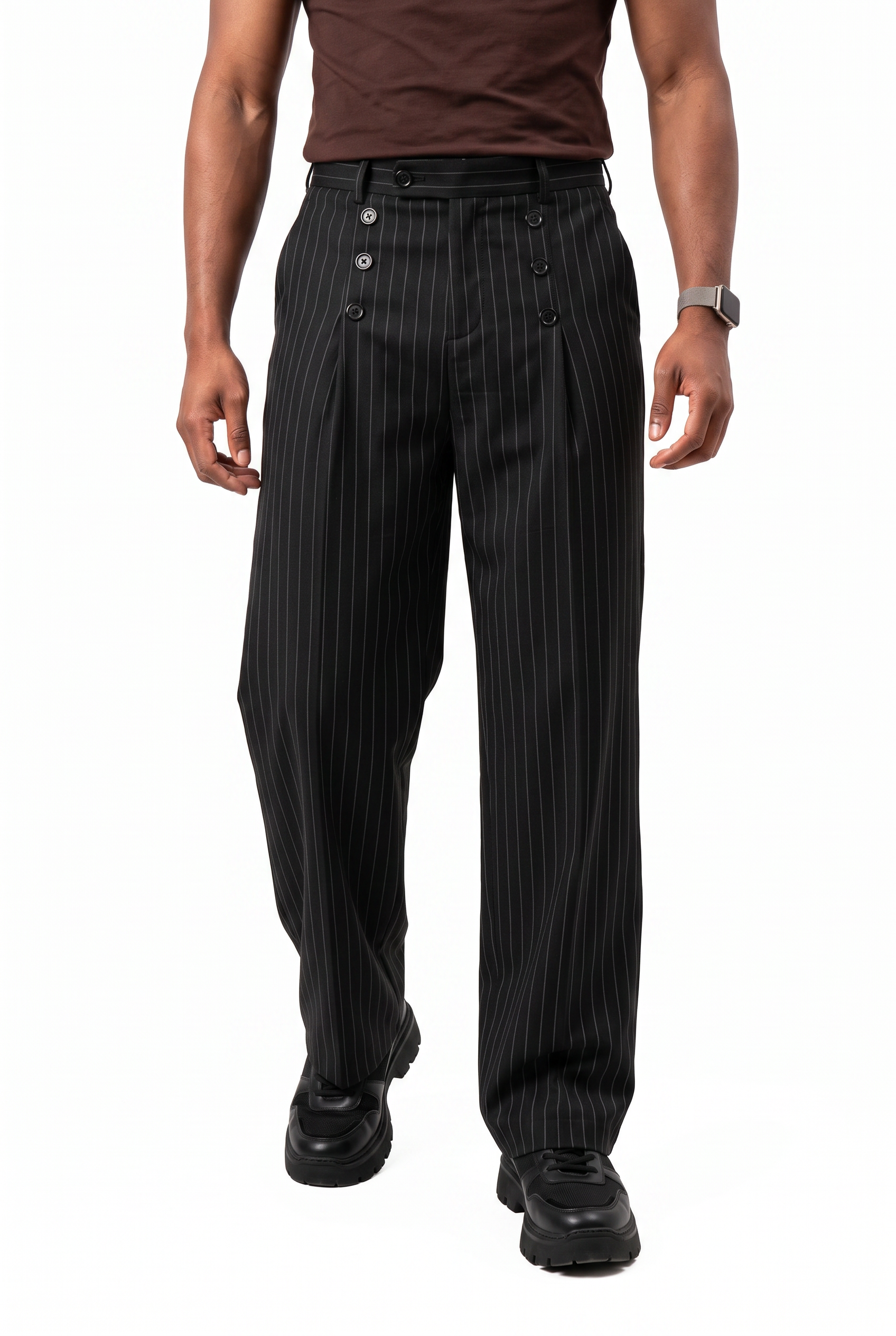 Black Drawstring Straight Casual Trousers