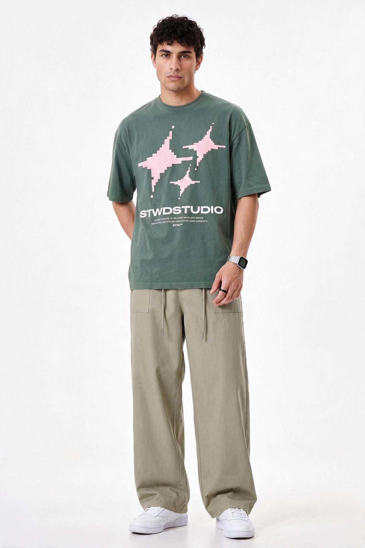 Beige Drawstring Straight Casual Trouser