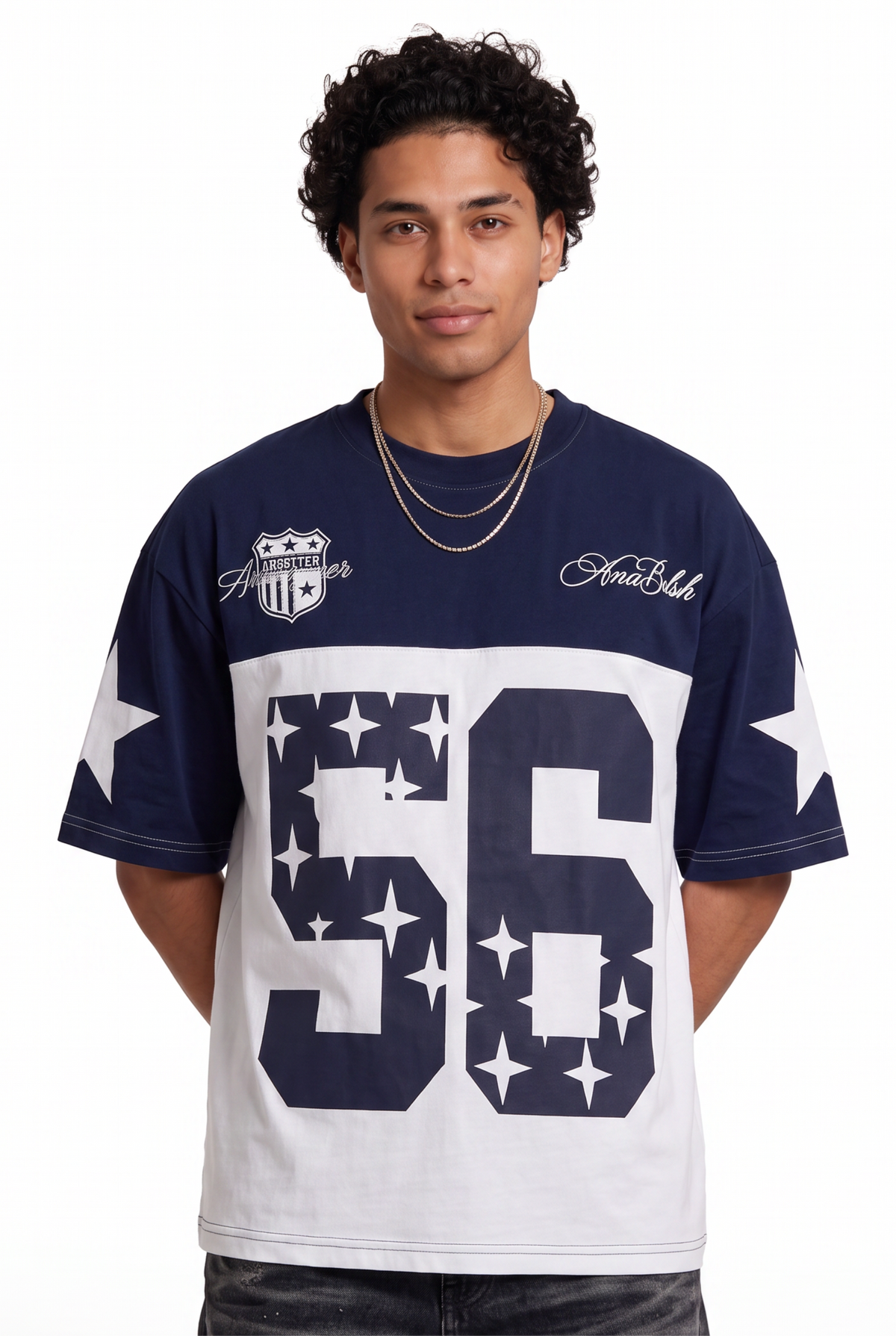Star Print Navy Oversized T-Shirt