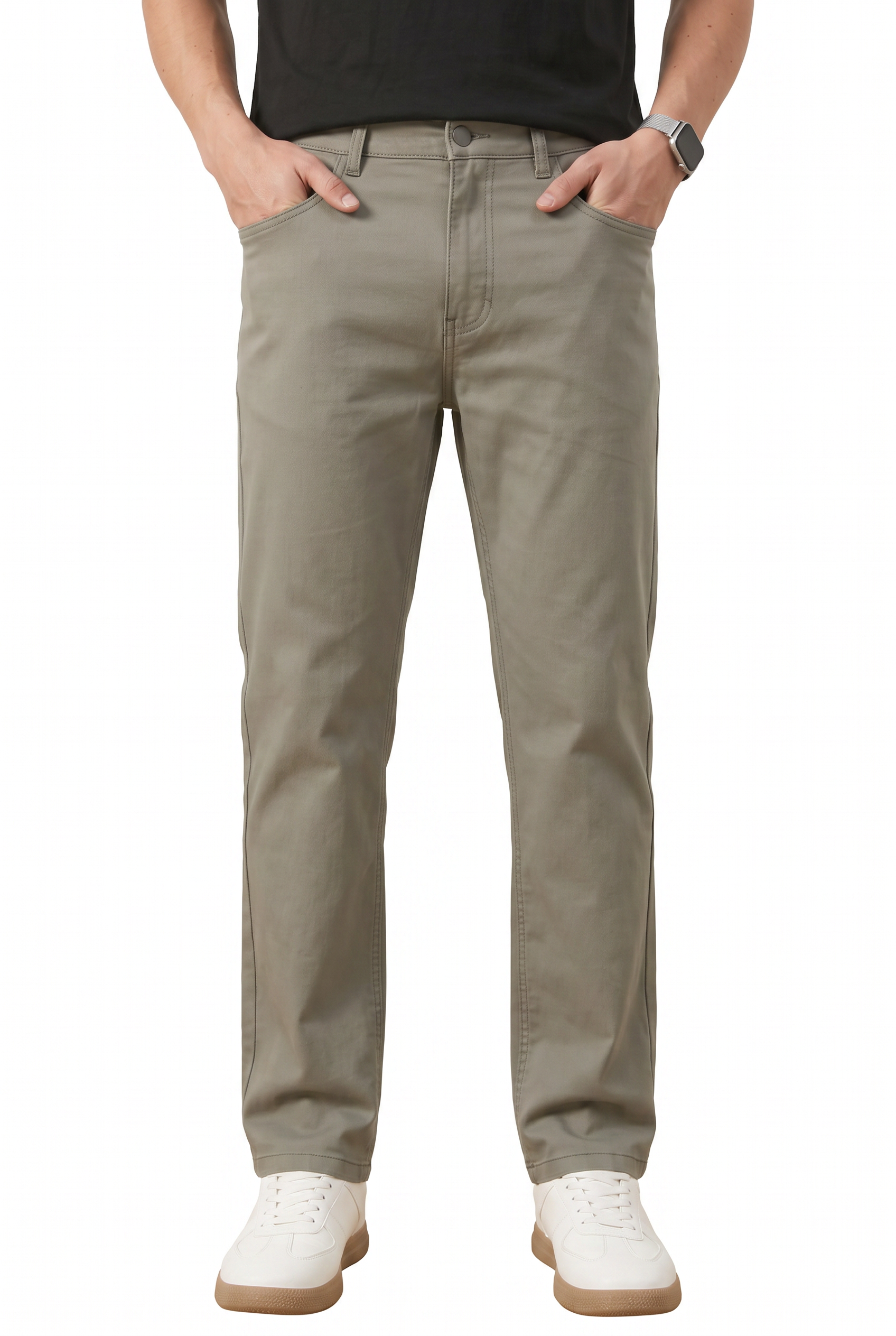 Beige Flat Front Slim Formal Trousers