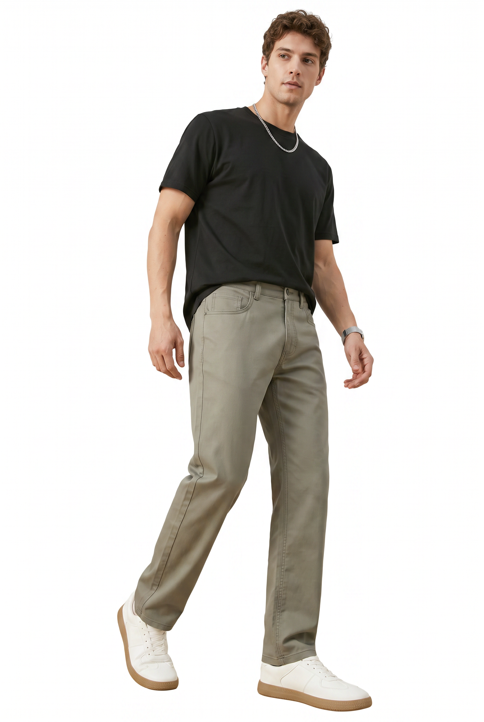 Beige Flat Front Slim Formal Trousers