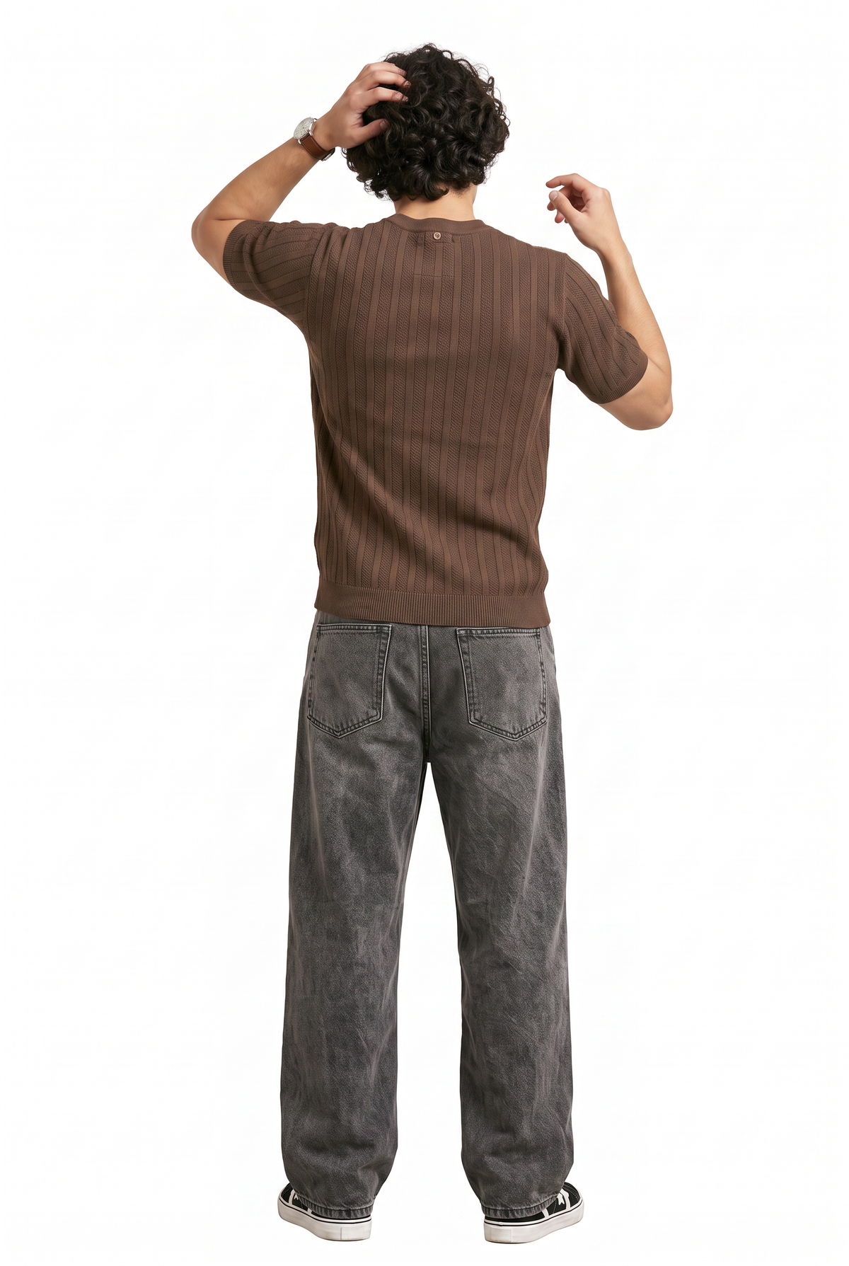 Brown Ribbed Regular Henley Tee