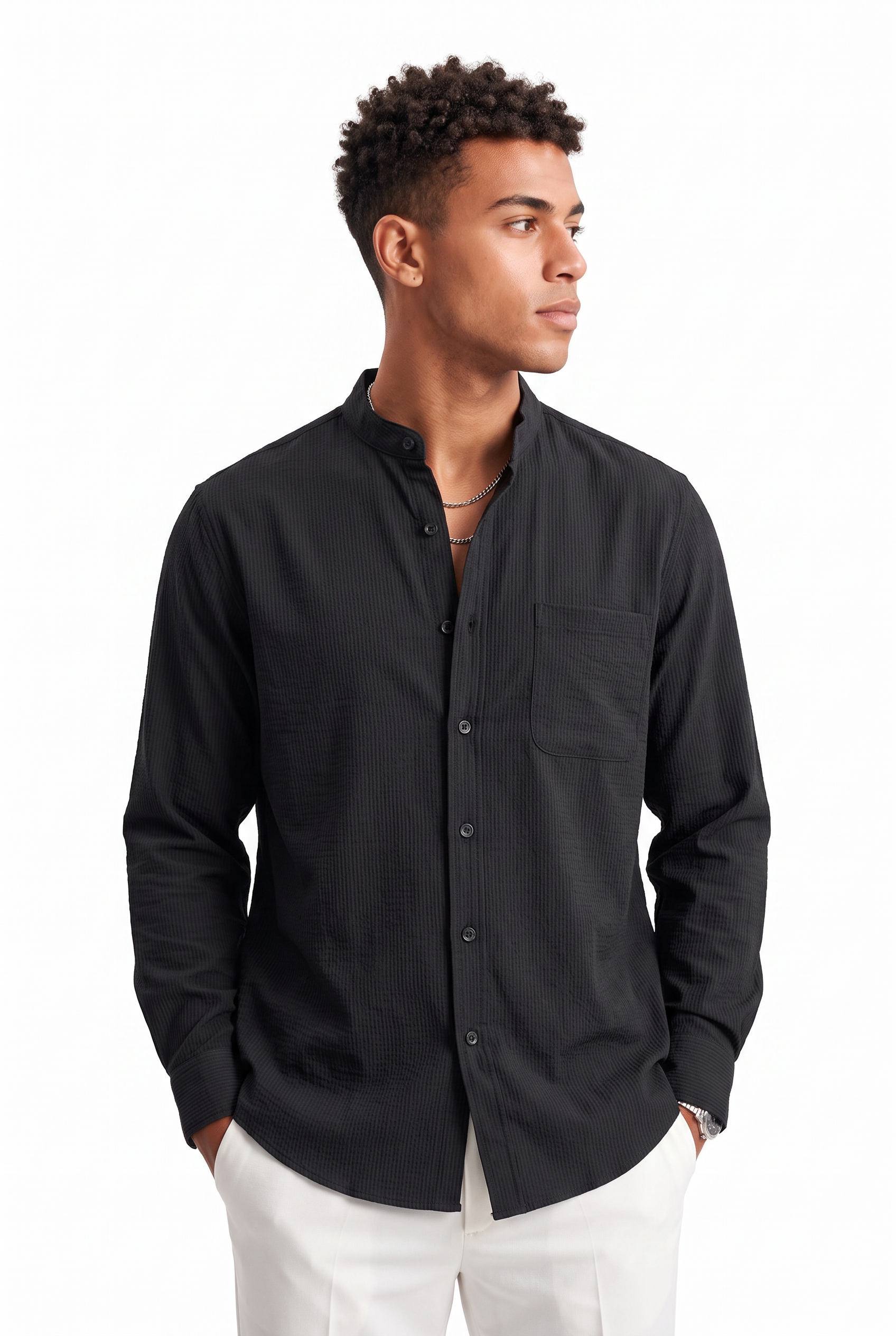 Black Slim Spread Collar Formal Shirt