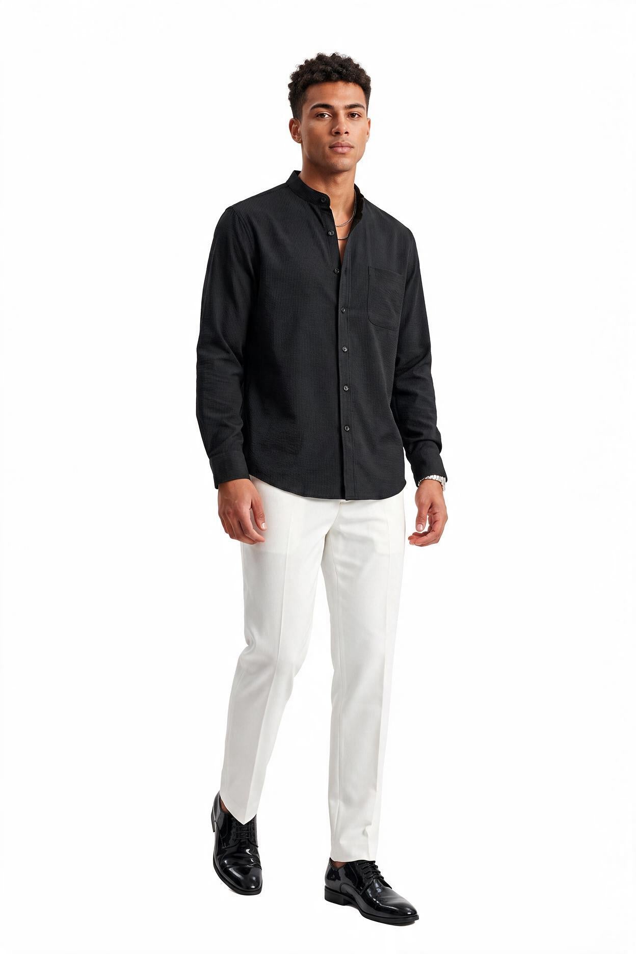 Black Slim Spread Collar Formal Shirt