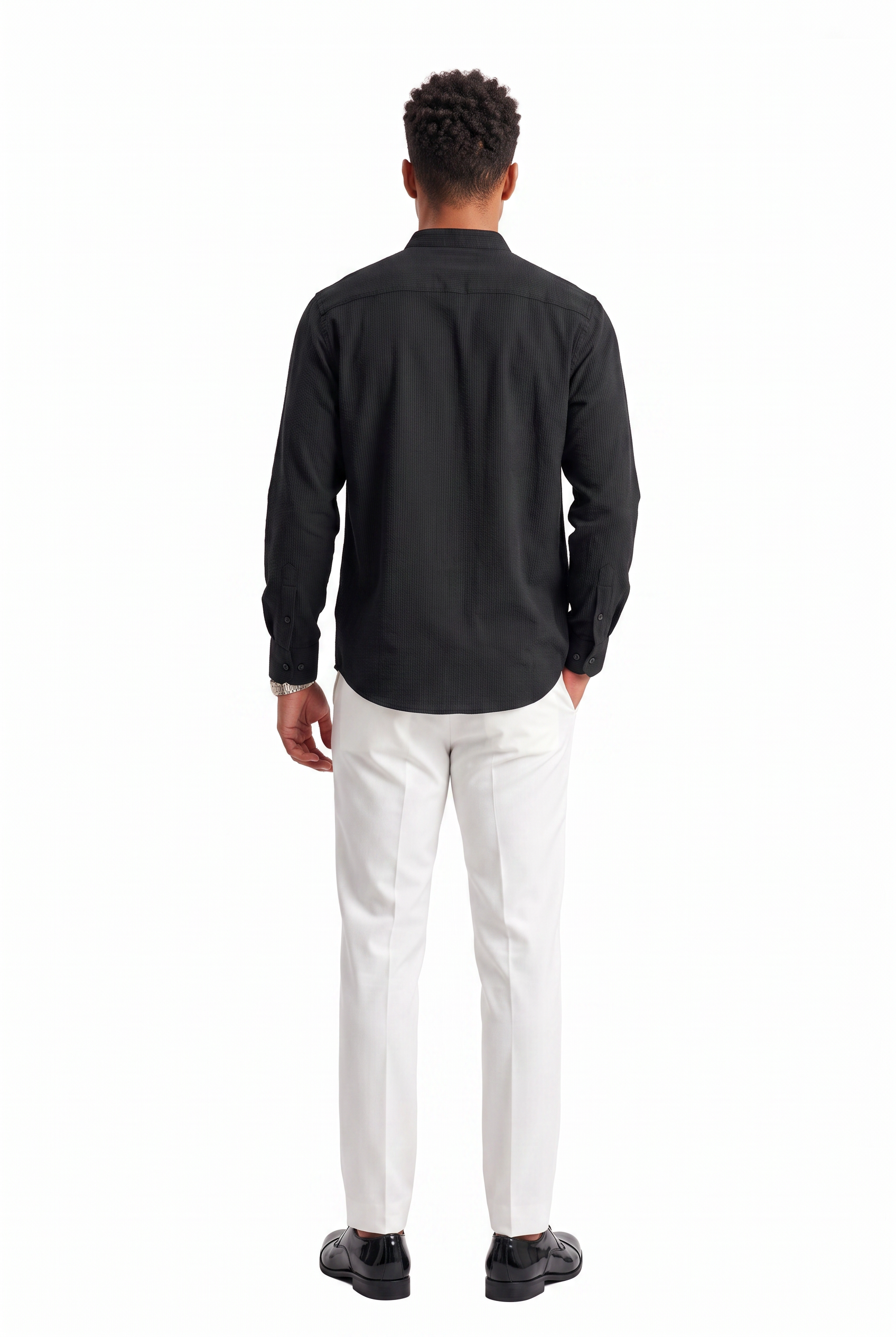 Black Slim Spread Collar Formal Shirt