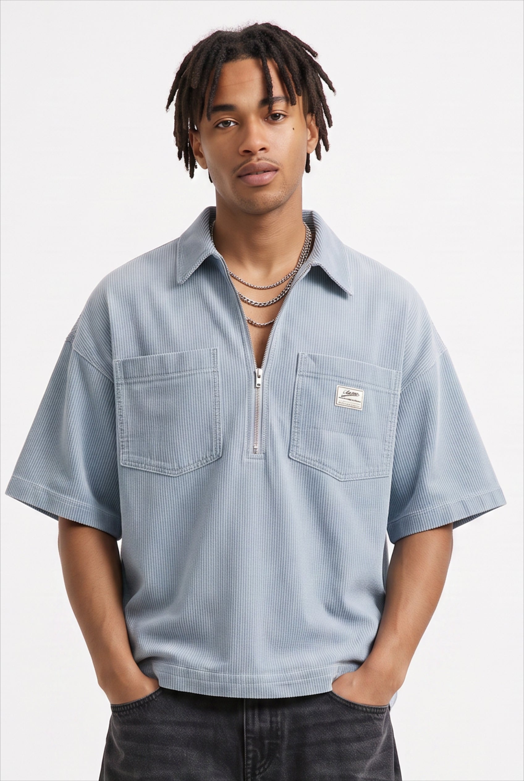 Steel Blue Oversized Crew Neck Tee