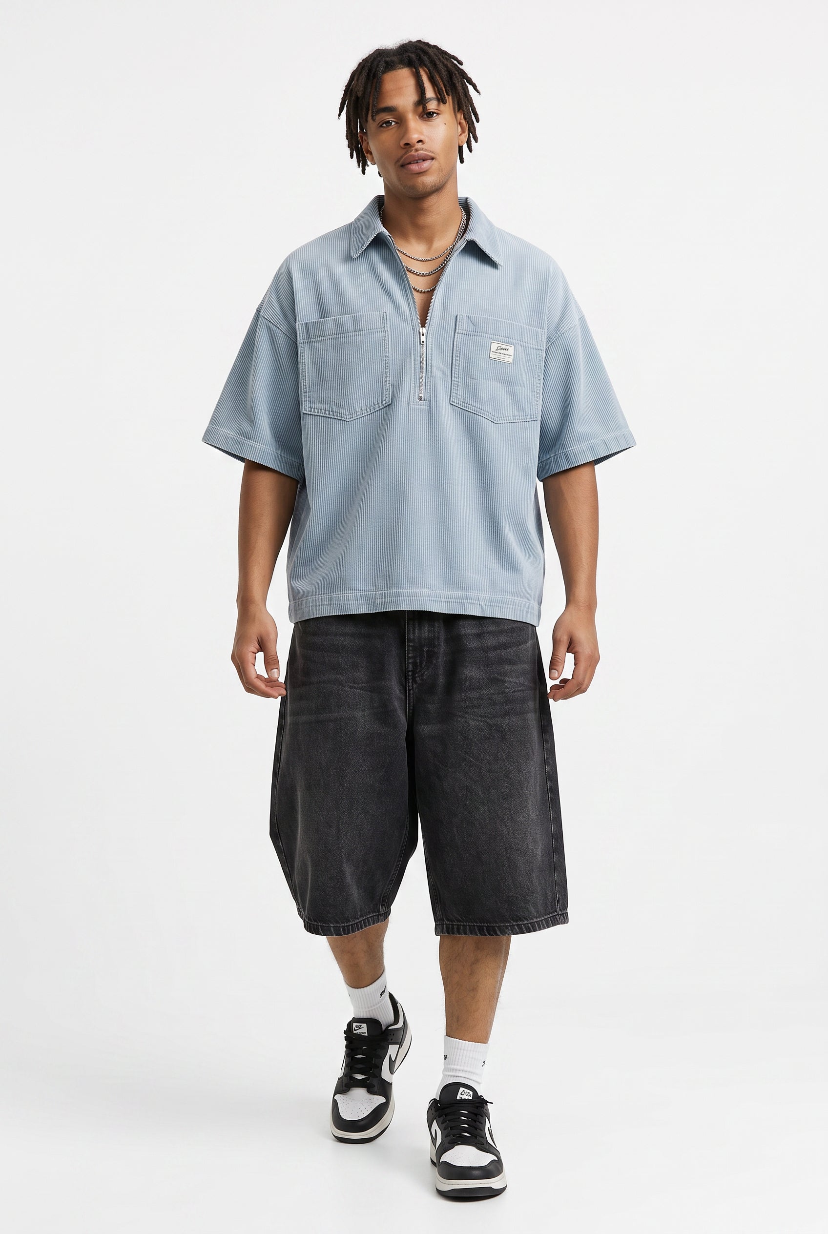 Steel Blue Oversized Crew Neck Tee