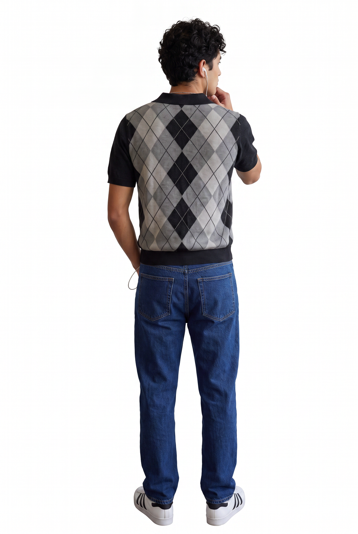 Argyle Black Knit Polo T-Shirt
