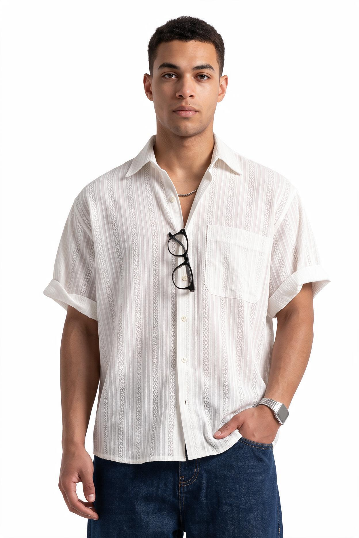 White Chest Pocket Casual Shirt