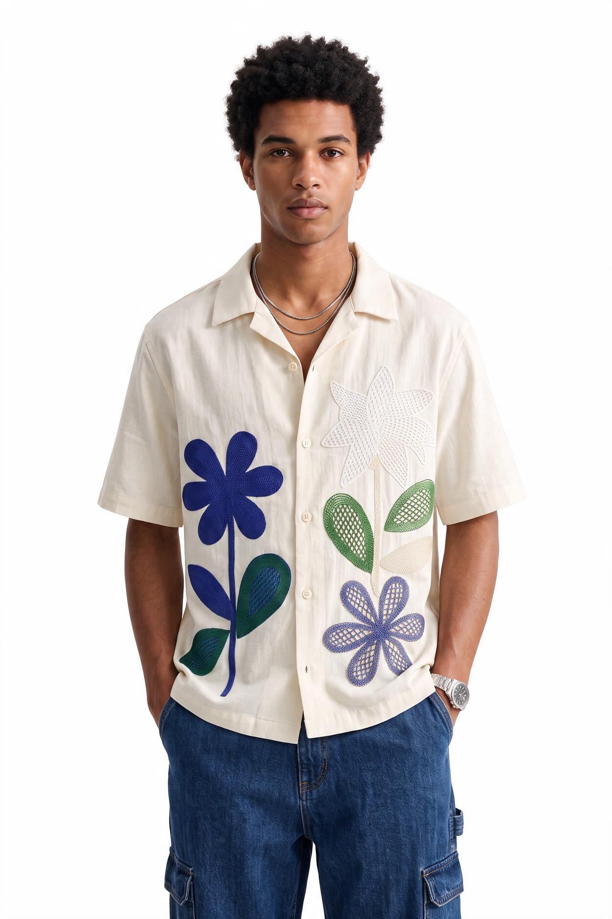 Cream Chest Pocket Casual Shirt