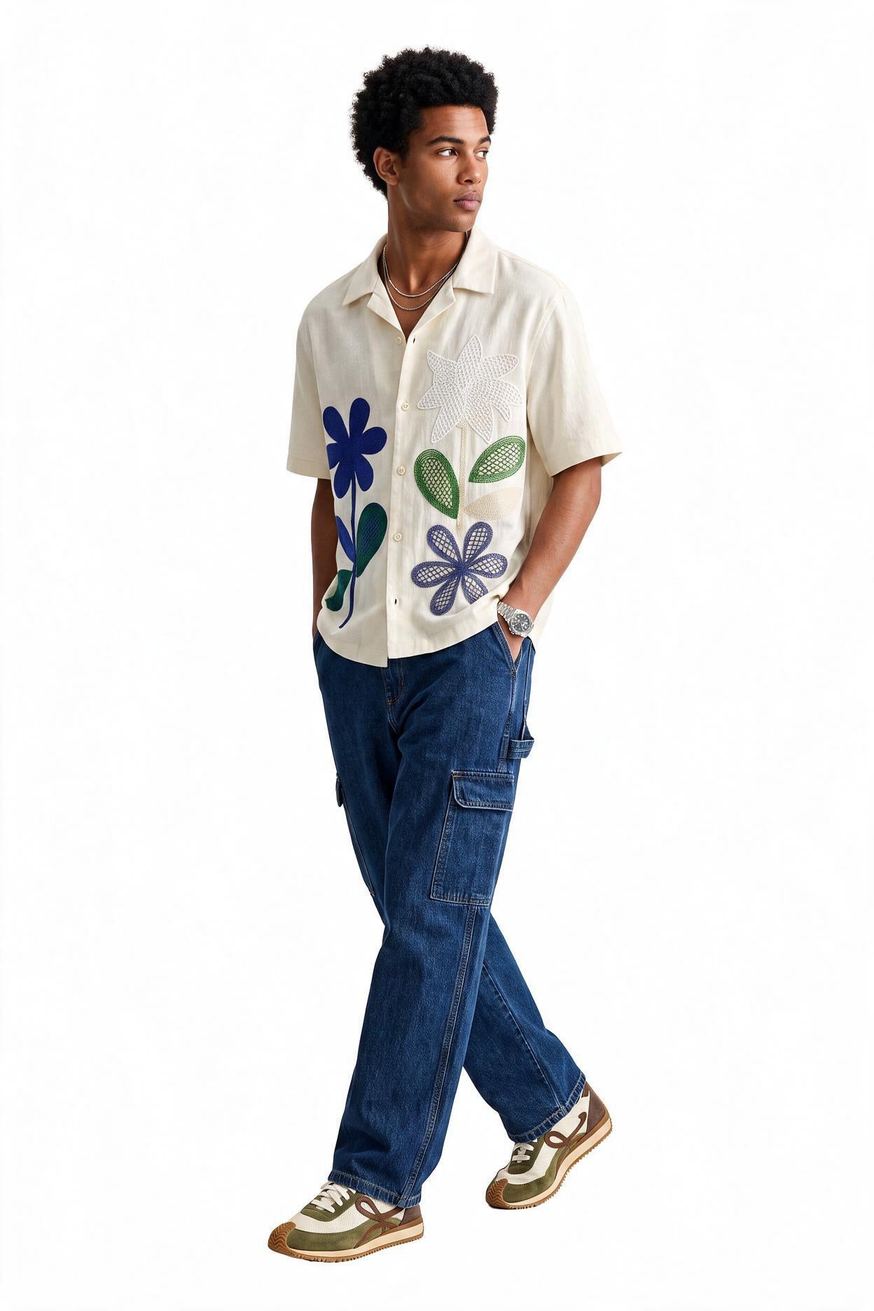 Cream Chest Pocket Casual Shirt