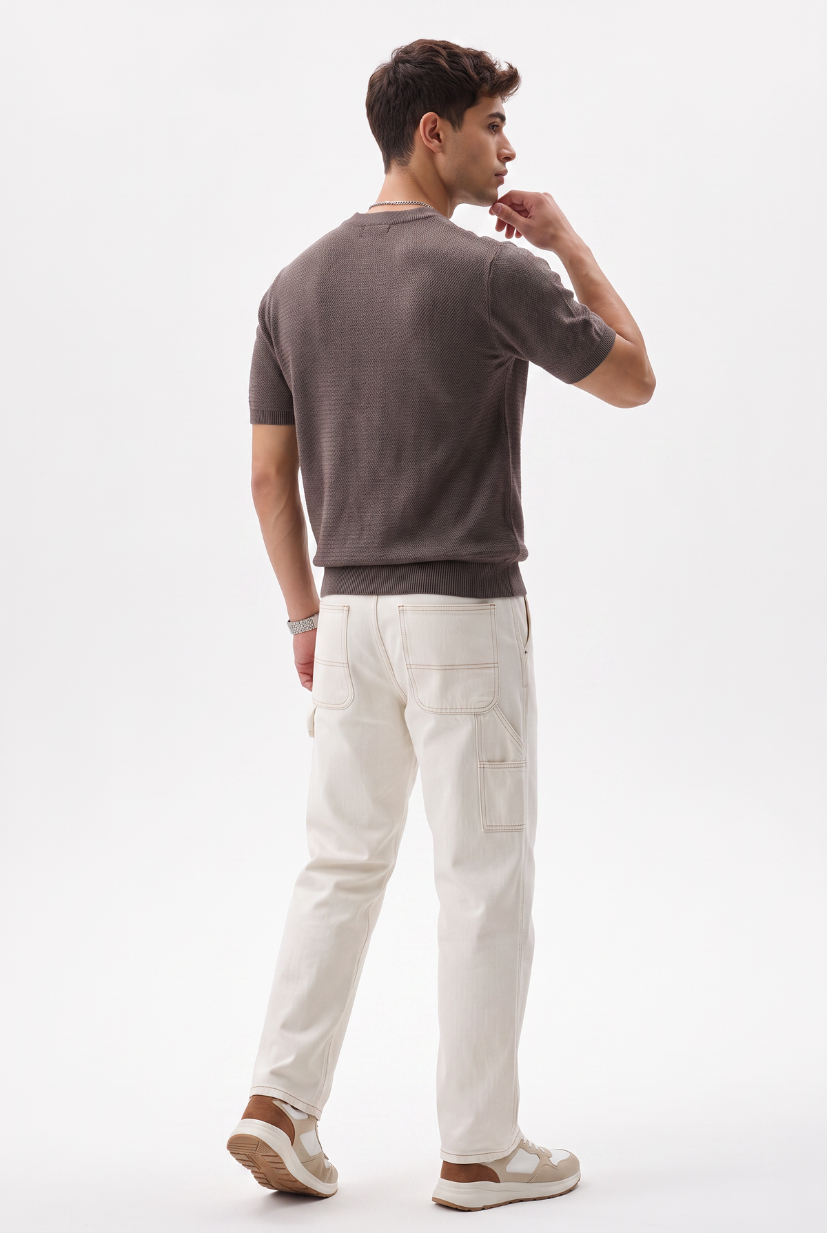Textured Knit Taupe Henley T-Shirt