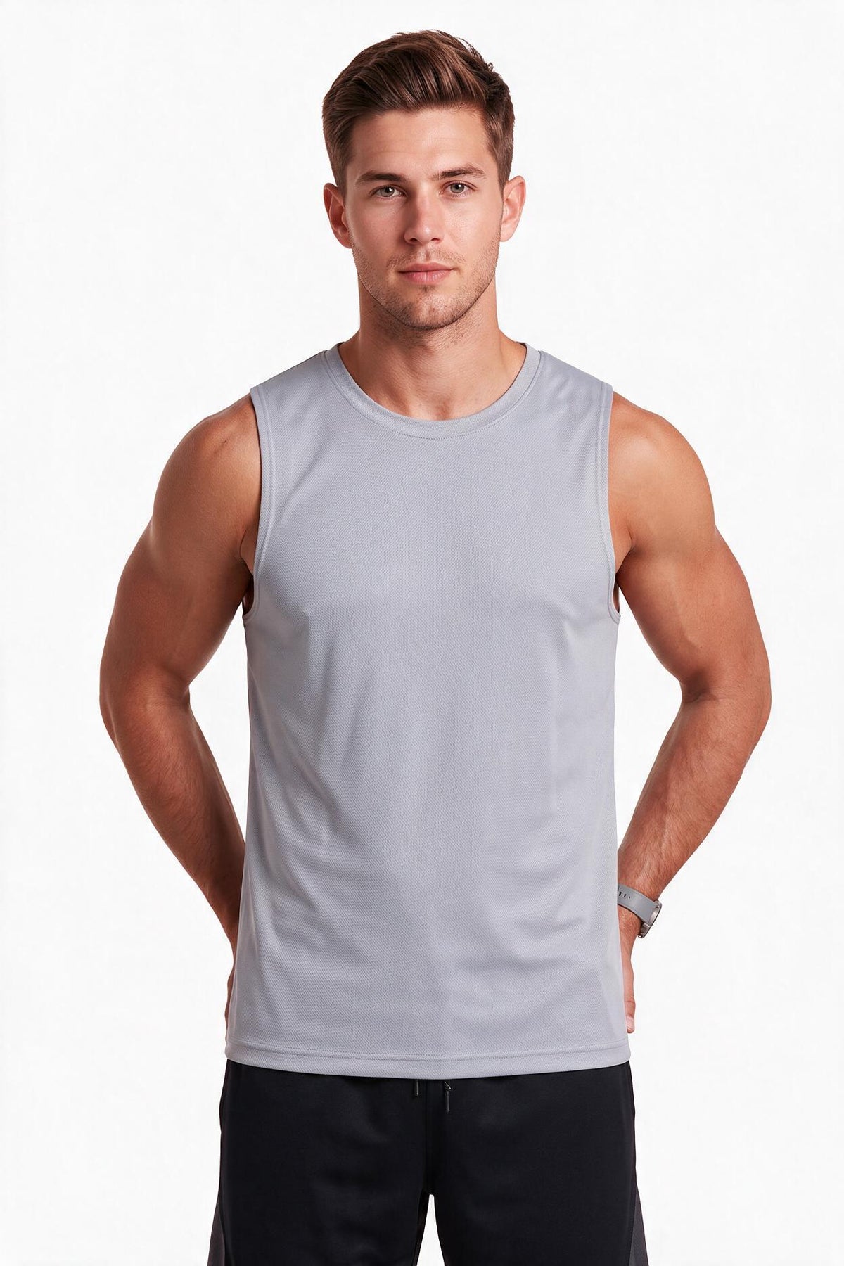 Grey Slim Fit Sleeveless Tank