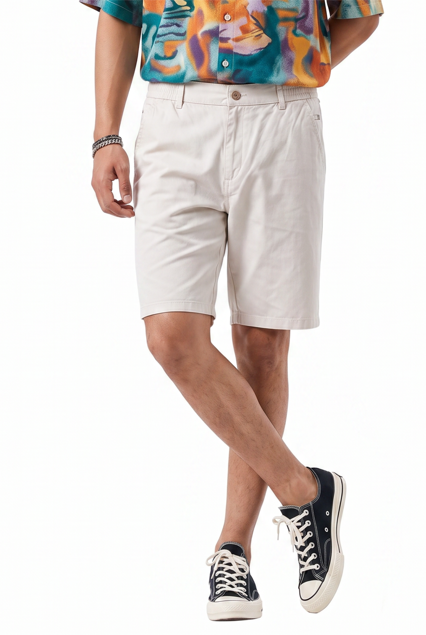 White Drawstring Regular Shorts