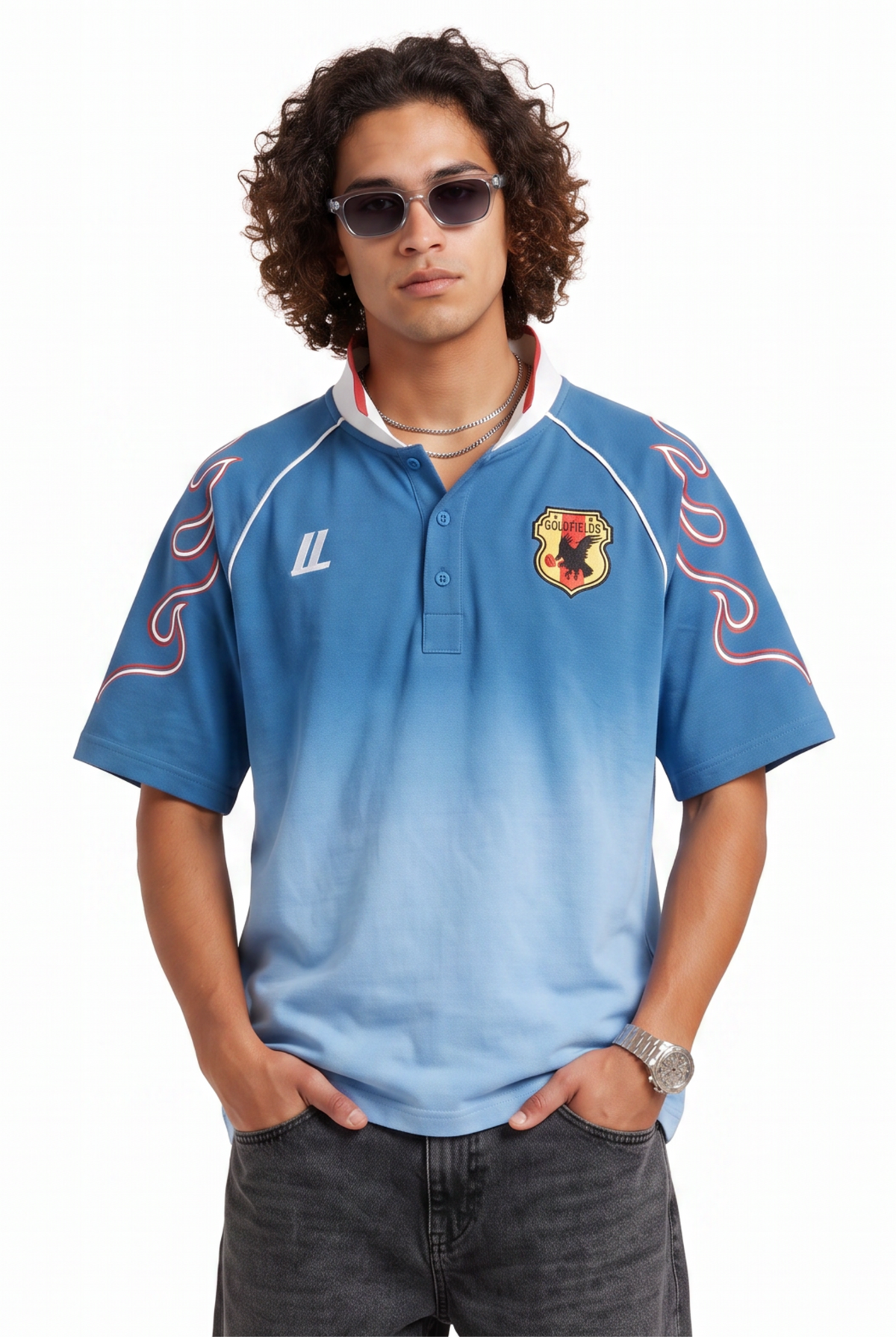 Gradient Blue Flame Polo T-Shirt