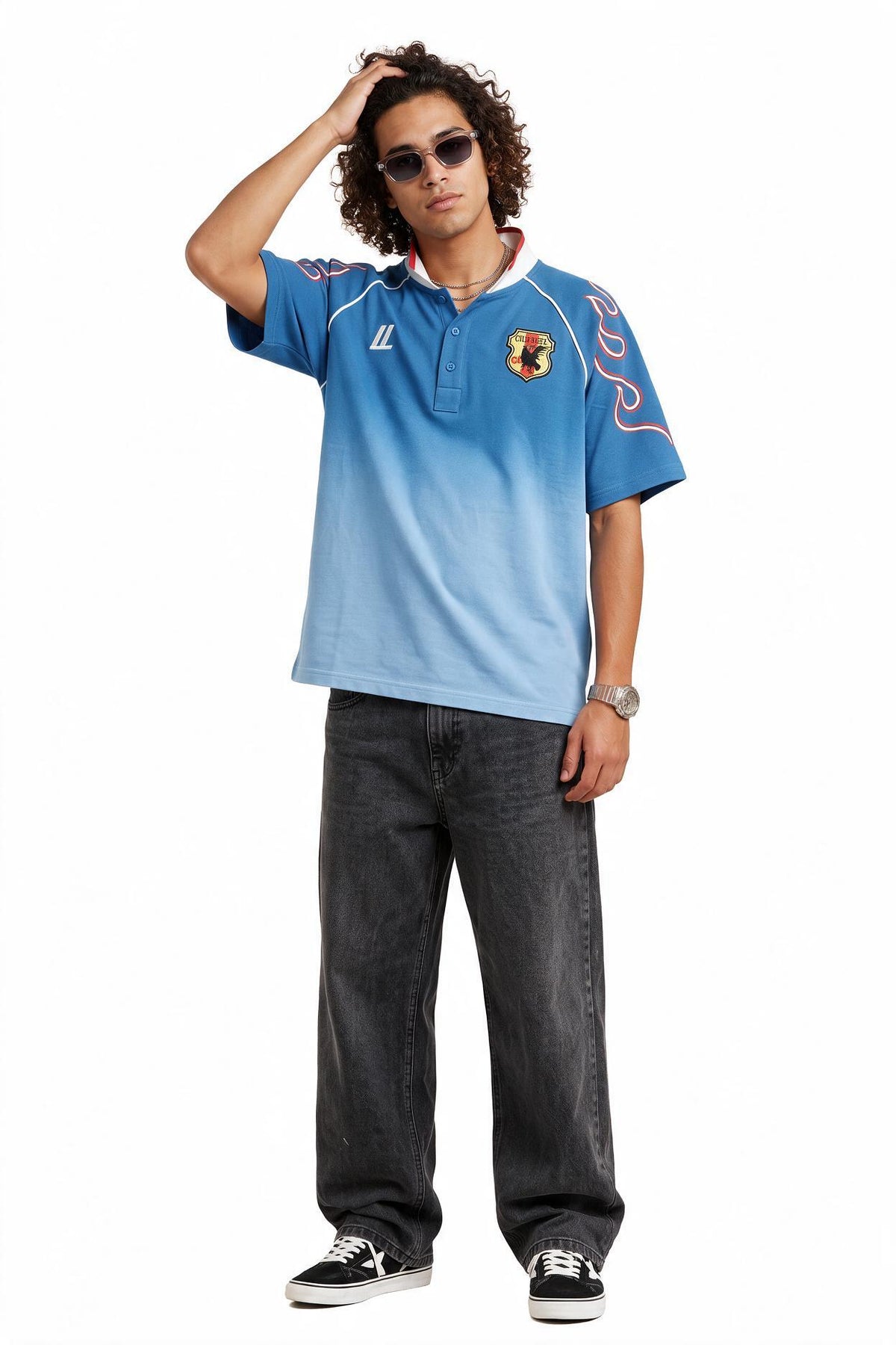 Gradient Blue Flame Polo T-Shirt