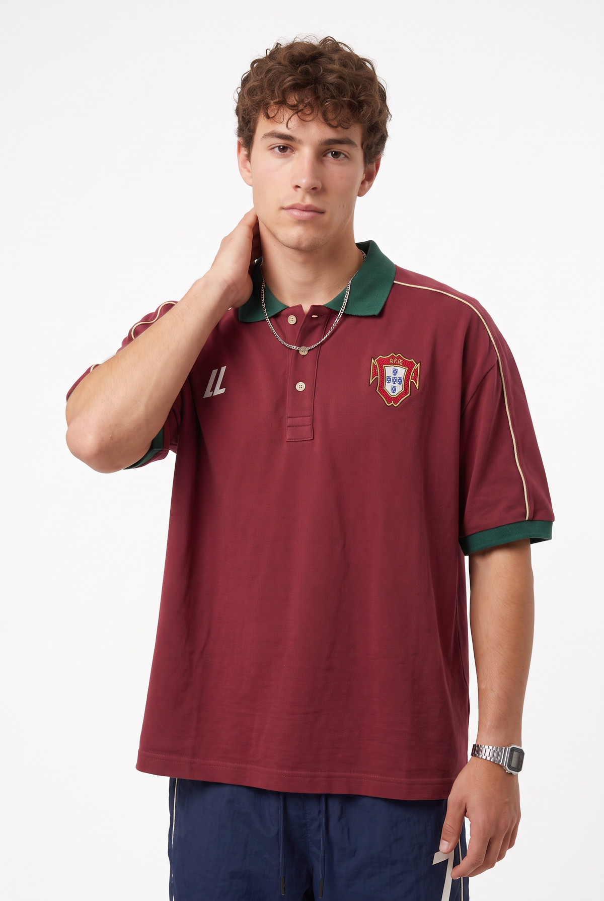 Oversized Burgundy Crest Polo T-Shirt