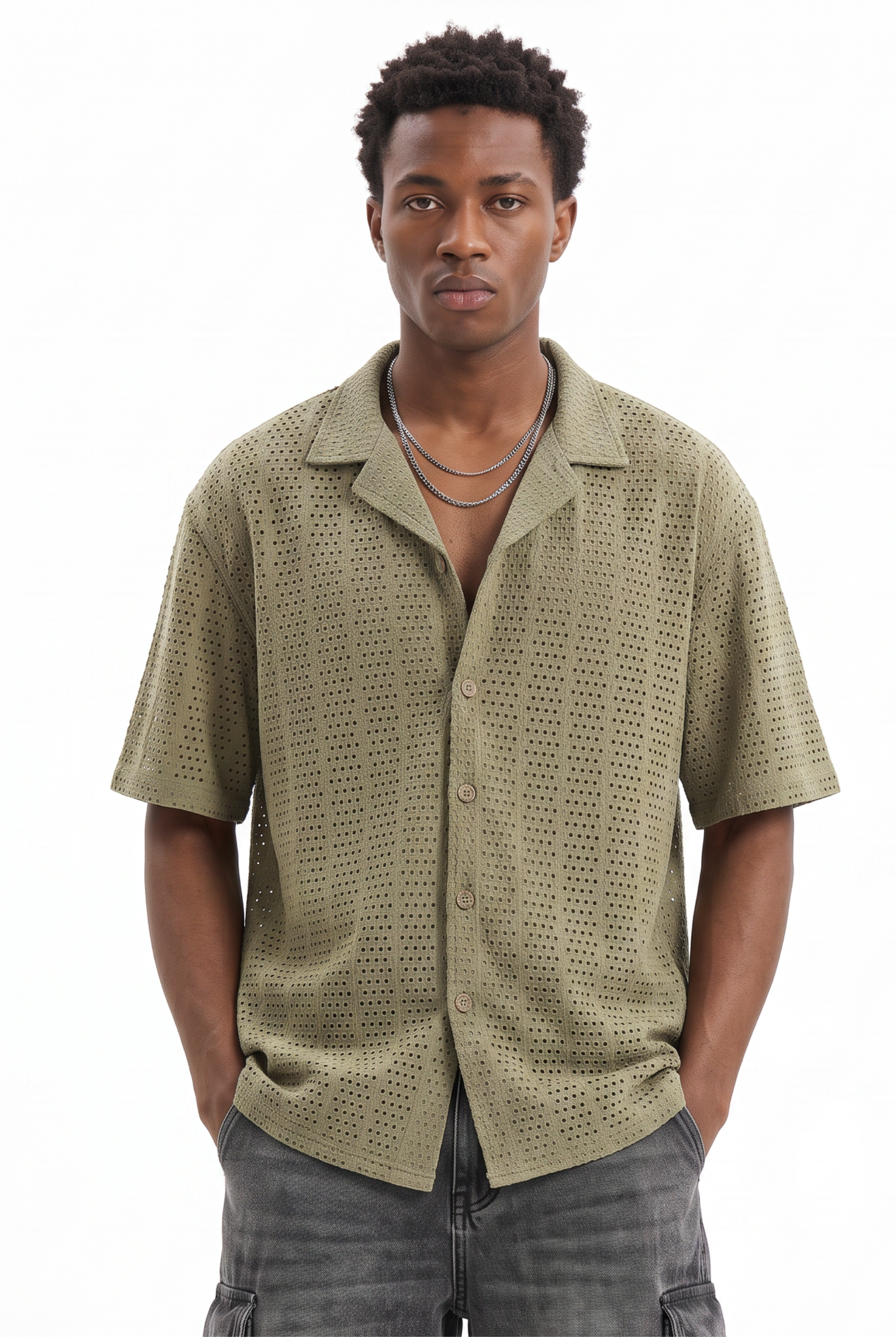 Olive Chest Pocket Casual Shirt