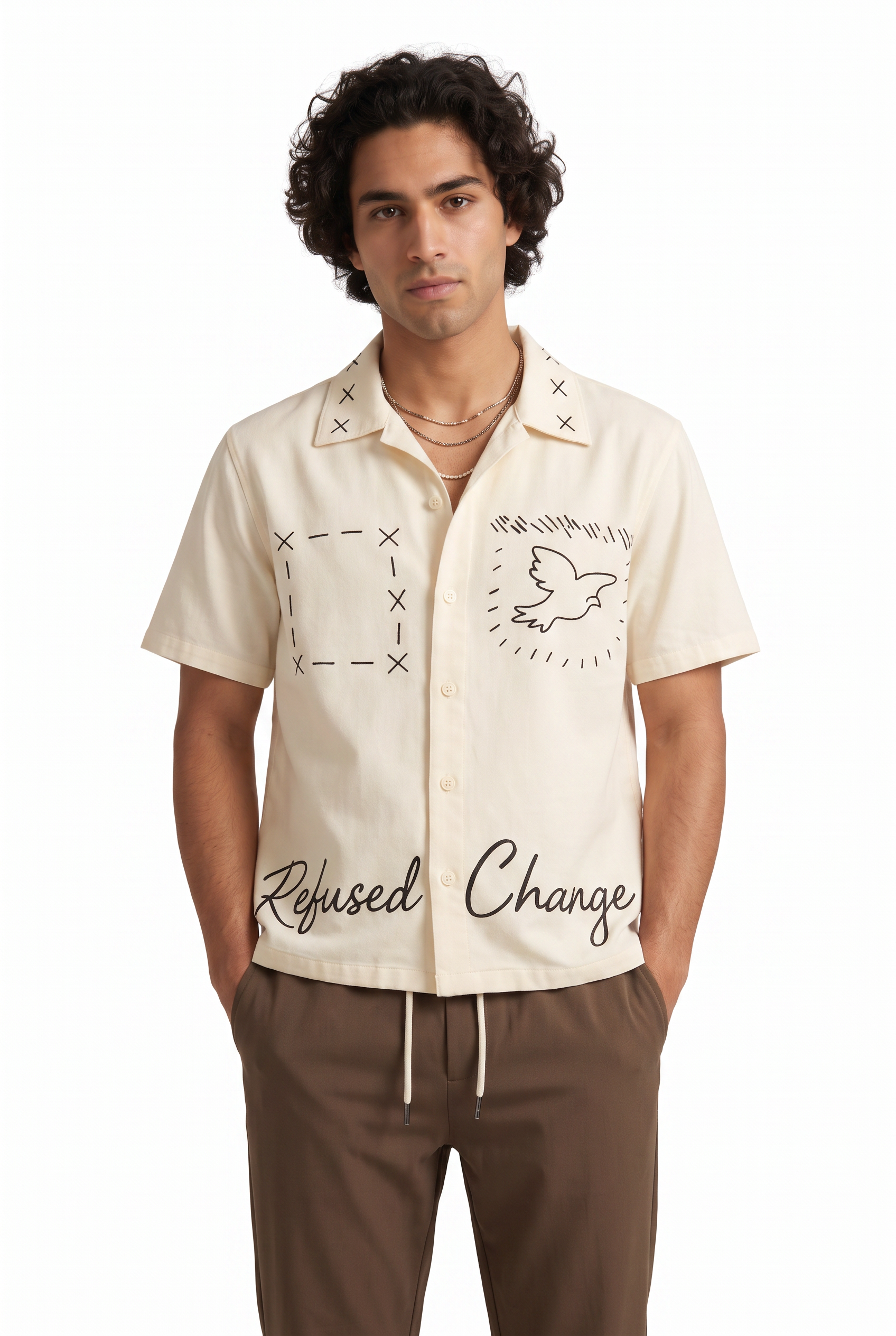 Cream Chest Pocket Casual Shirt