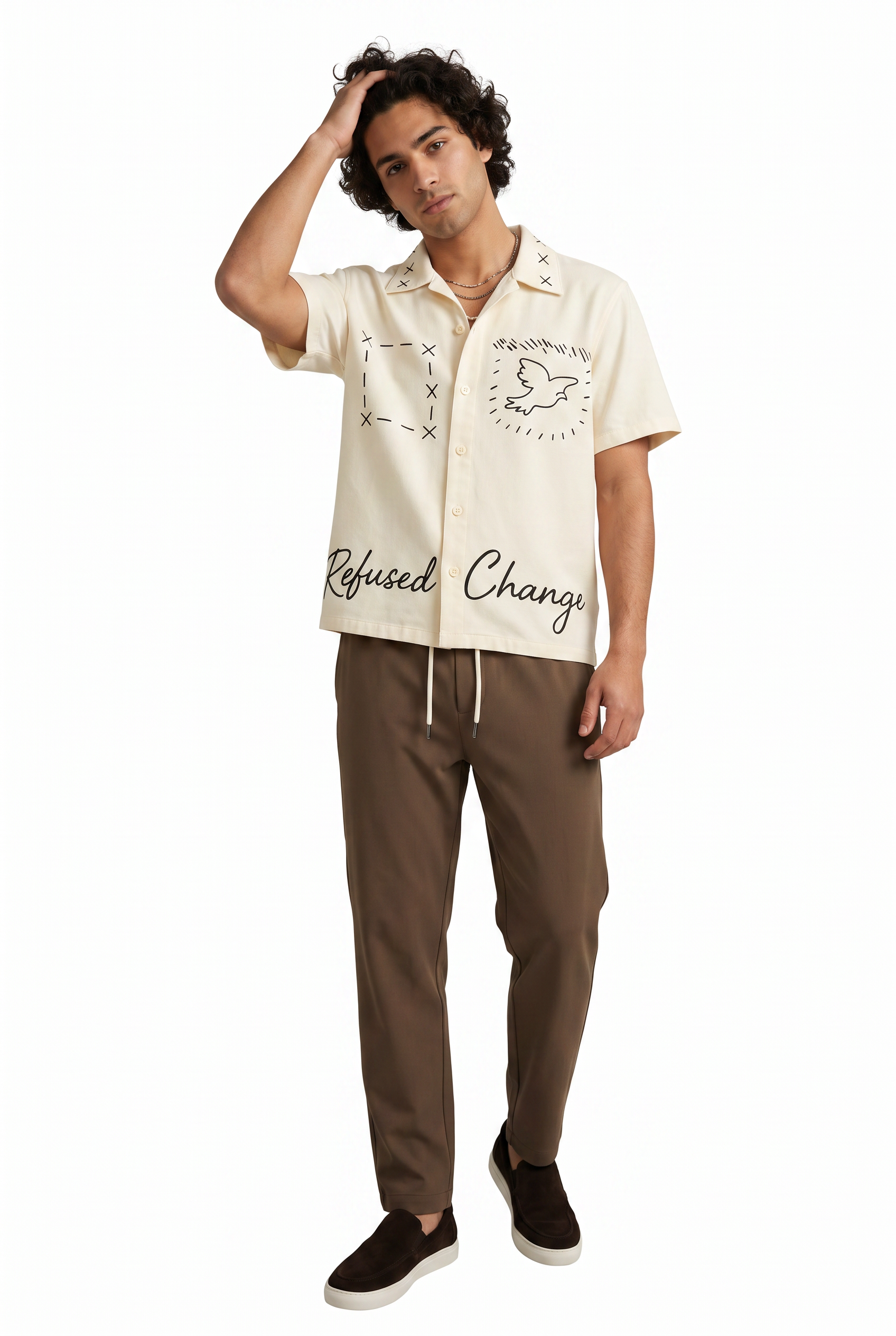 Cream Chest Pocket Casual Shirt